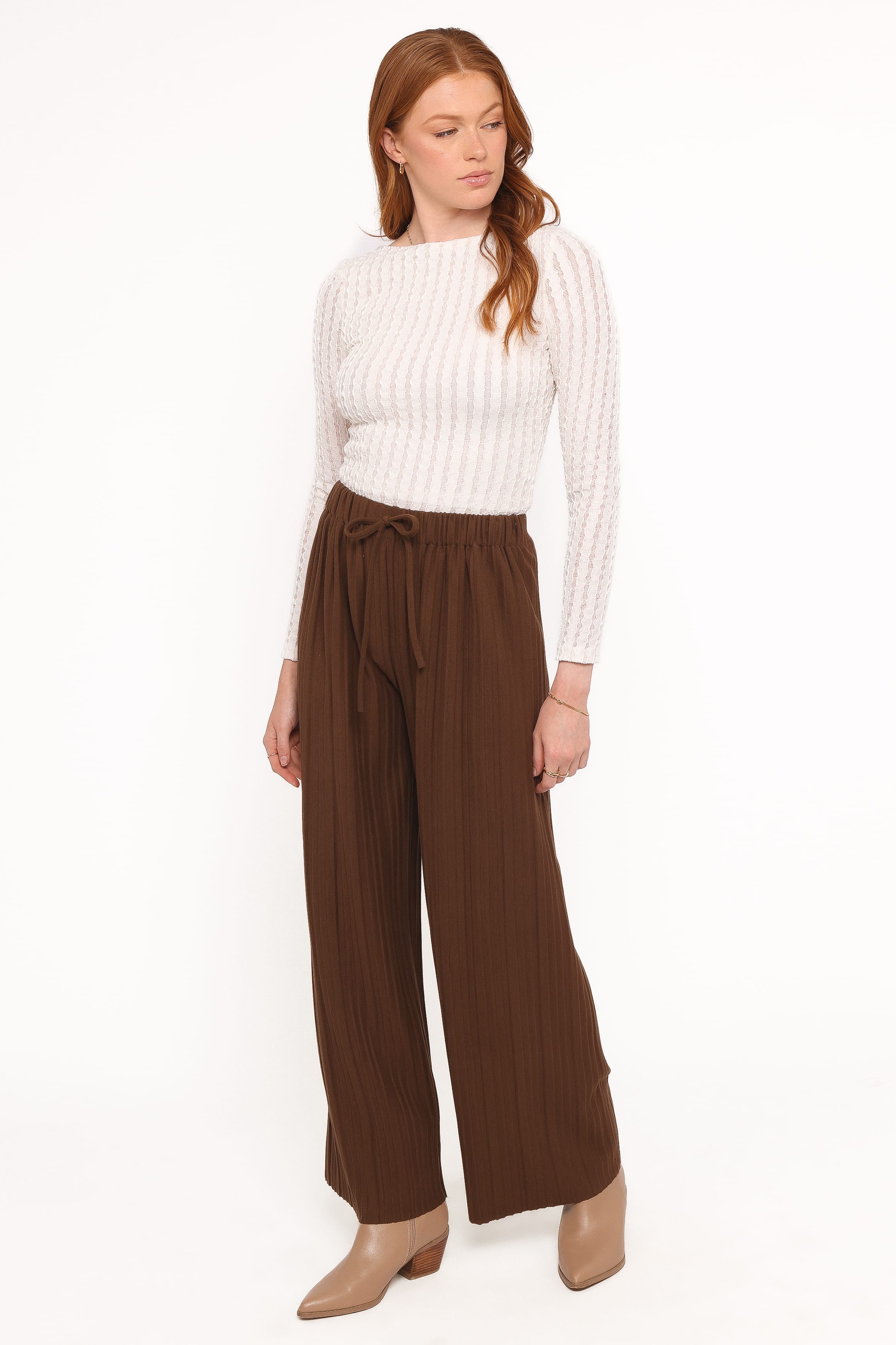 BOTTOMS Davis Pleated Knit Pant - Brown