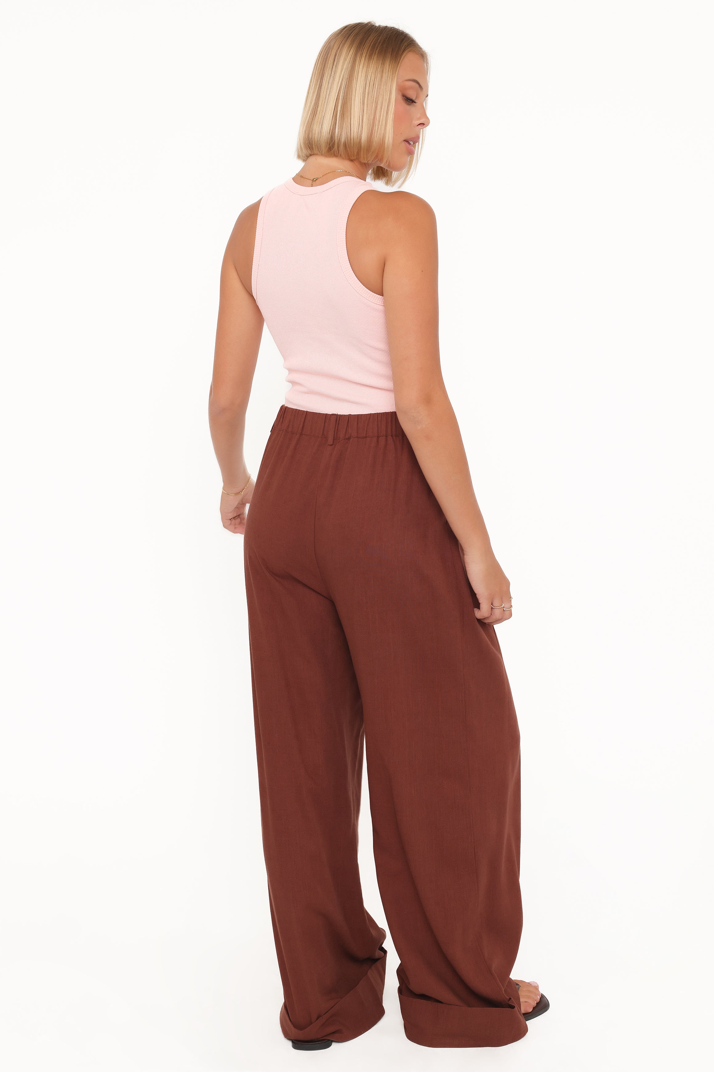 BOTTOMS Elinor Cuffed Linen Pant - Brown