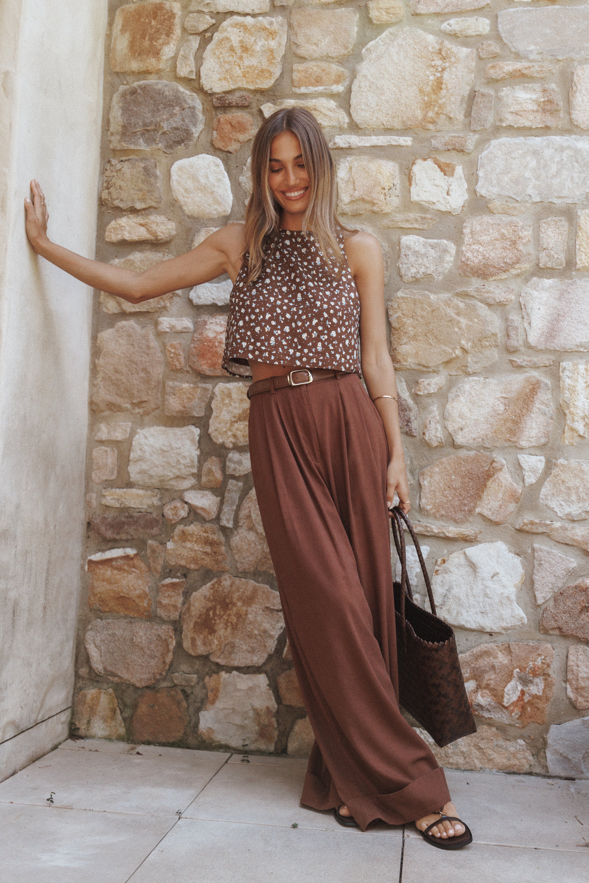 BOTTOMS Elinor Cuffed Linen Pant - Brown