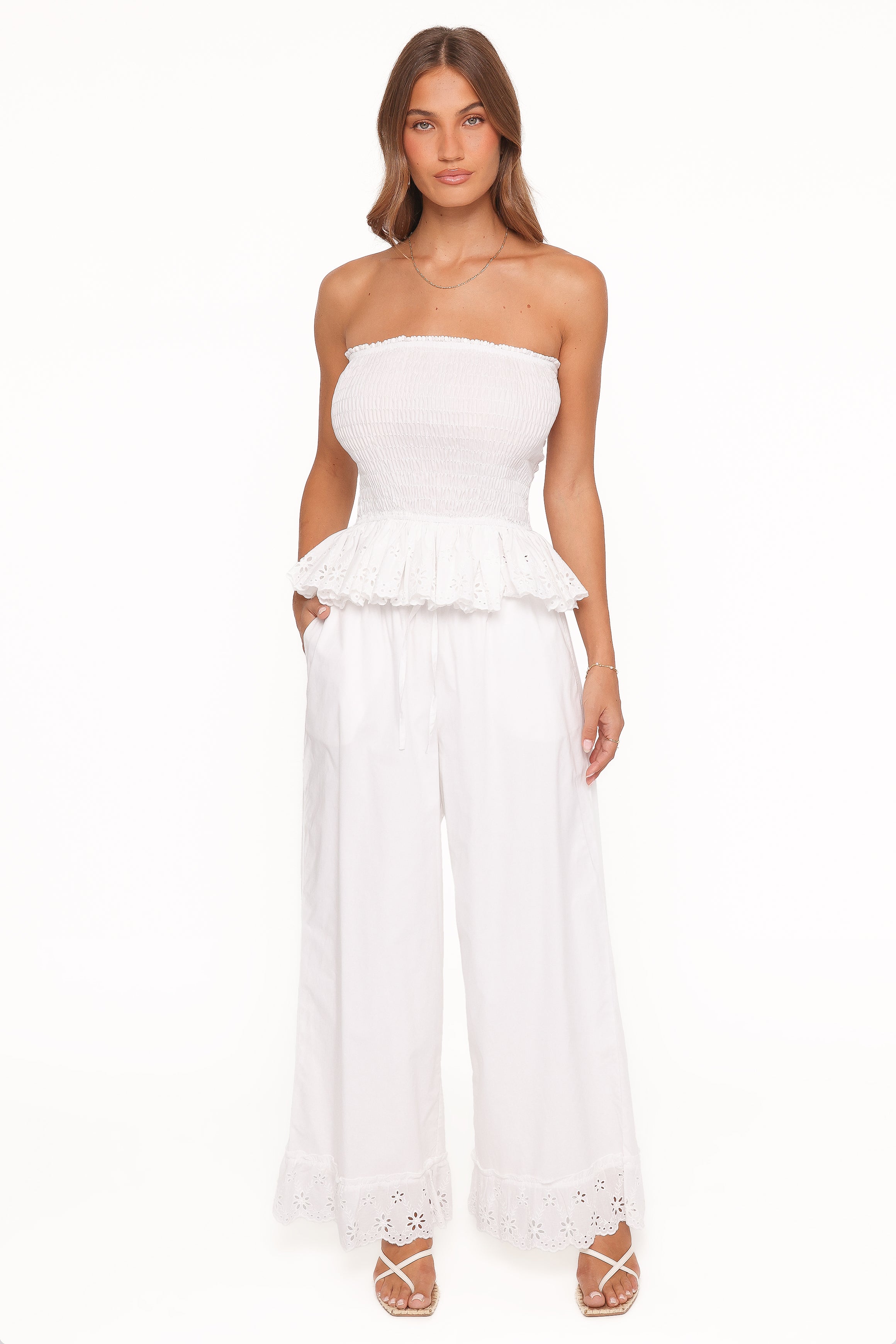 BOTTOMS Eliska Frill Hem Pant - White