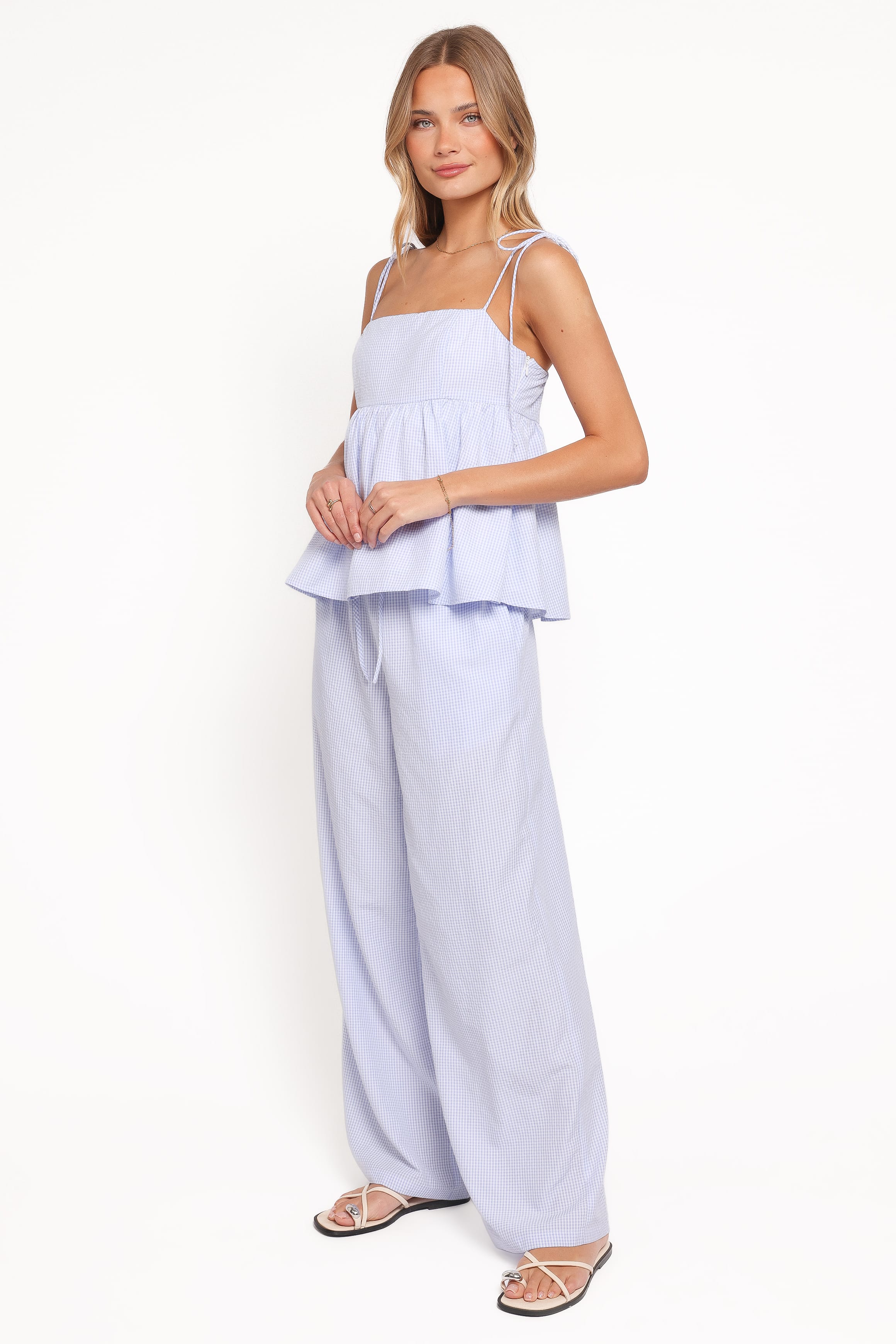 BOTTOMS Elowen Wide Leg Pants - Blue Gingham