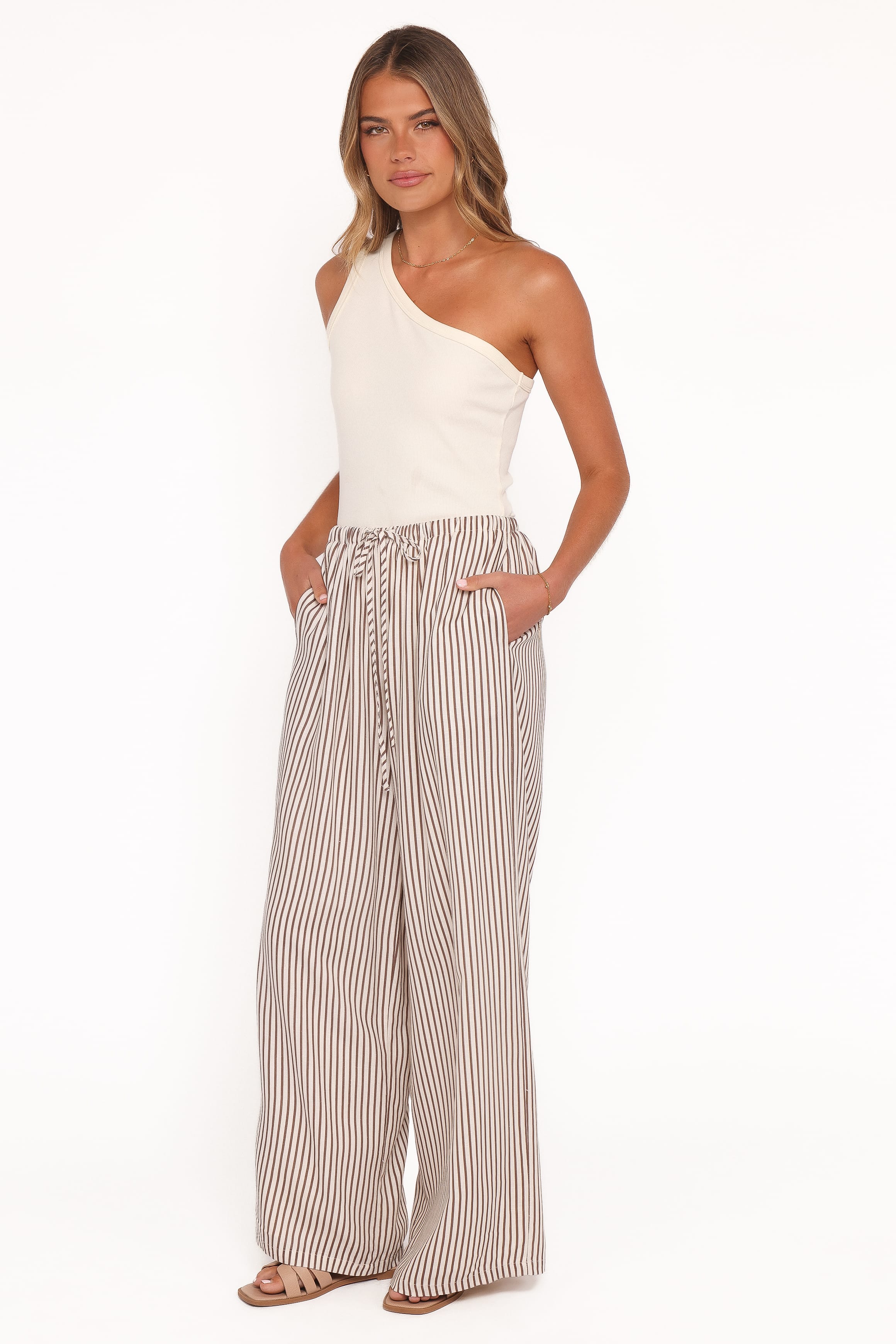 BOTTOMS Elowen Wide Leg Pants - Brown Stripe