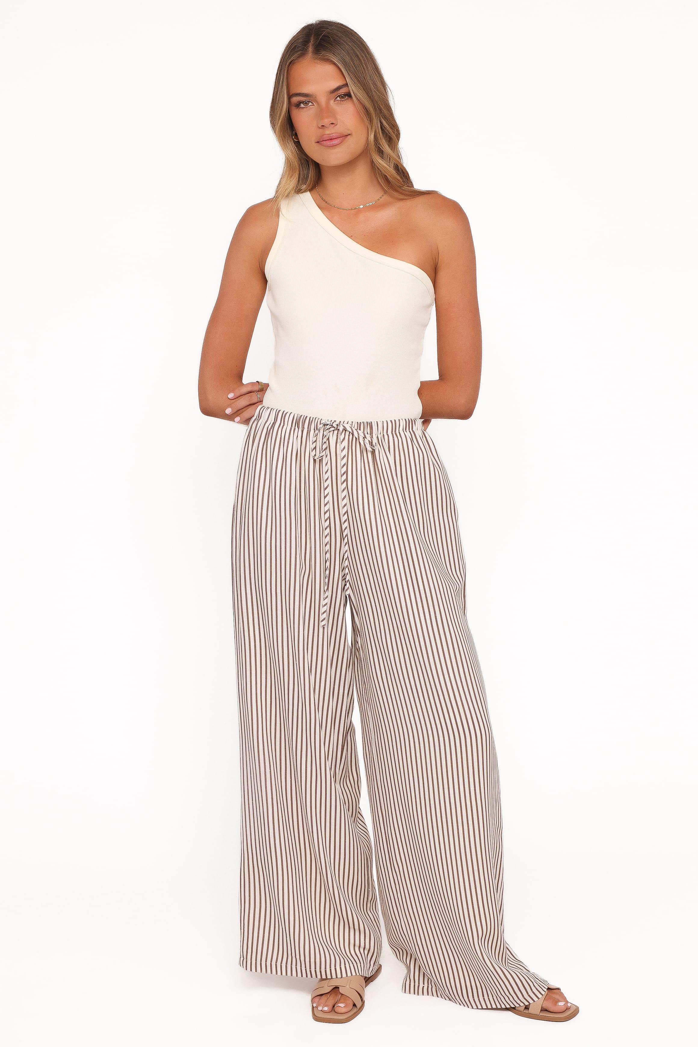 BOTTOMS Elowen Wide Leg Pants - Brown Stripe