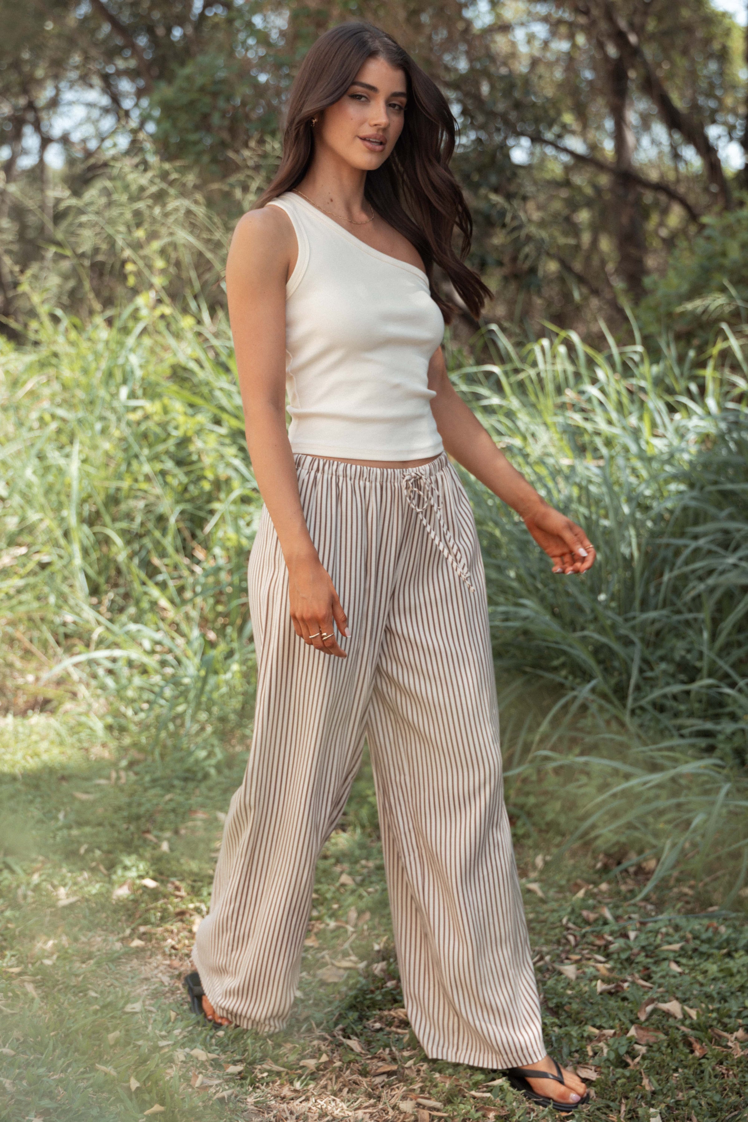 BOTTOMS Elowen Wide Leg Pants - Brown Stripe