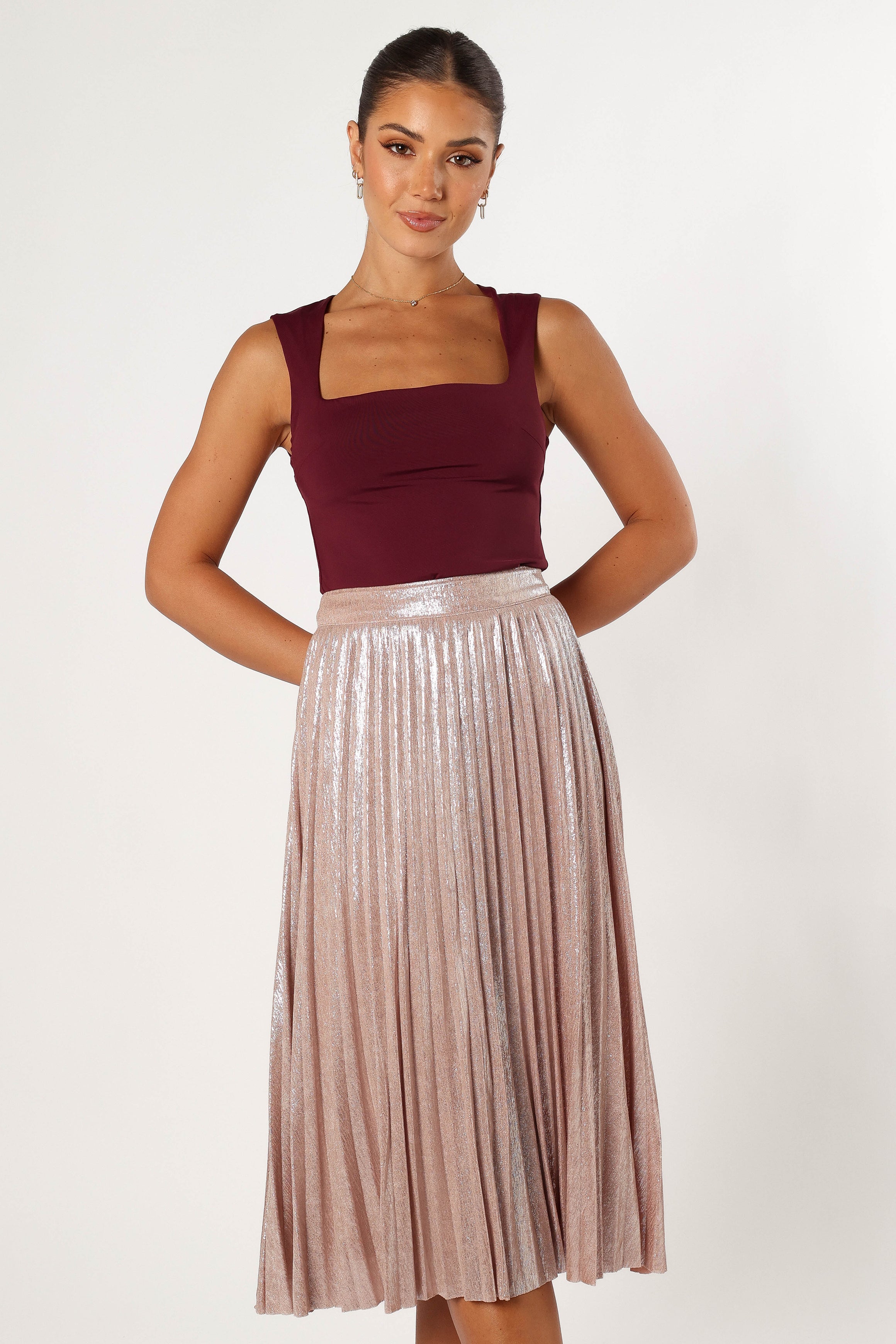 BOTTOMS @Elyse Plisse Midi Skirt- Blush