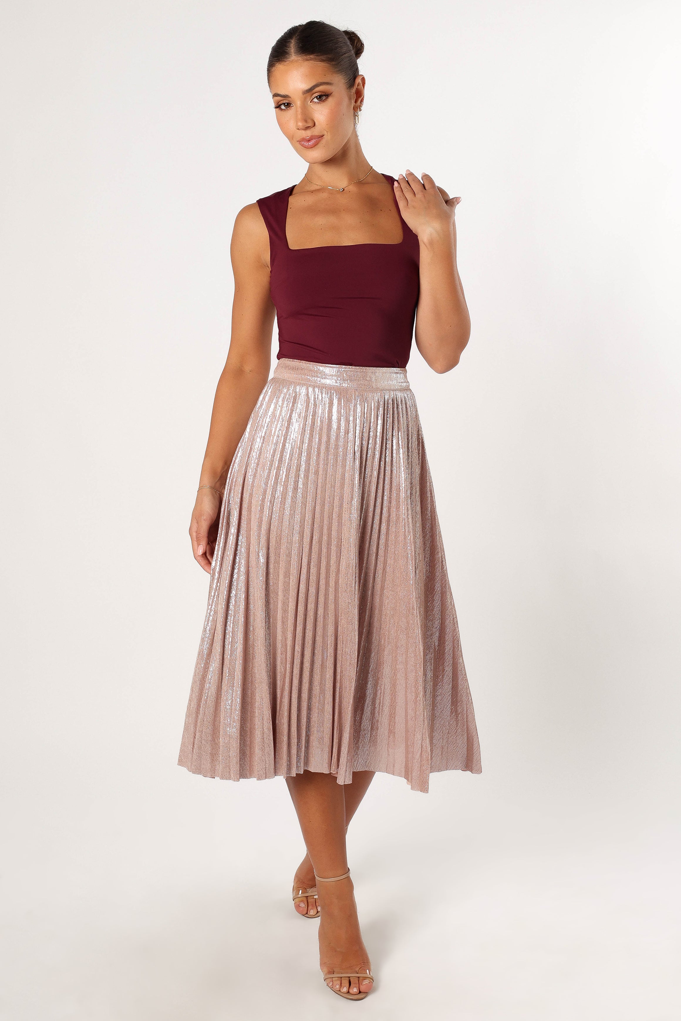 BOTTOMS @Elyse Plisse Midi Skirt- Blush