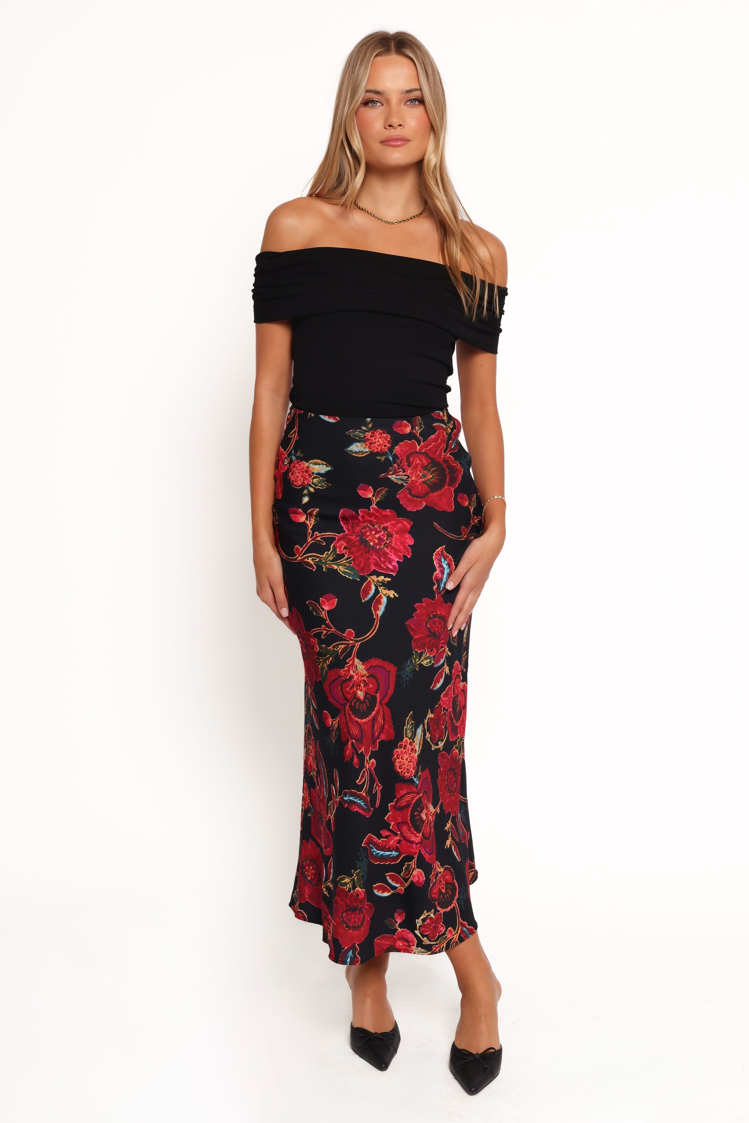 BOTTOMS Evie Maxi Skirt - Black Floral