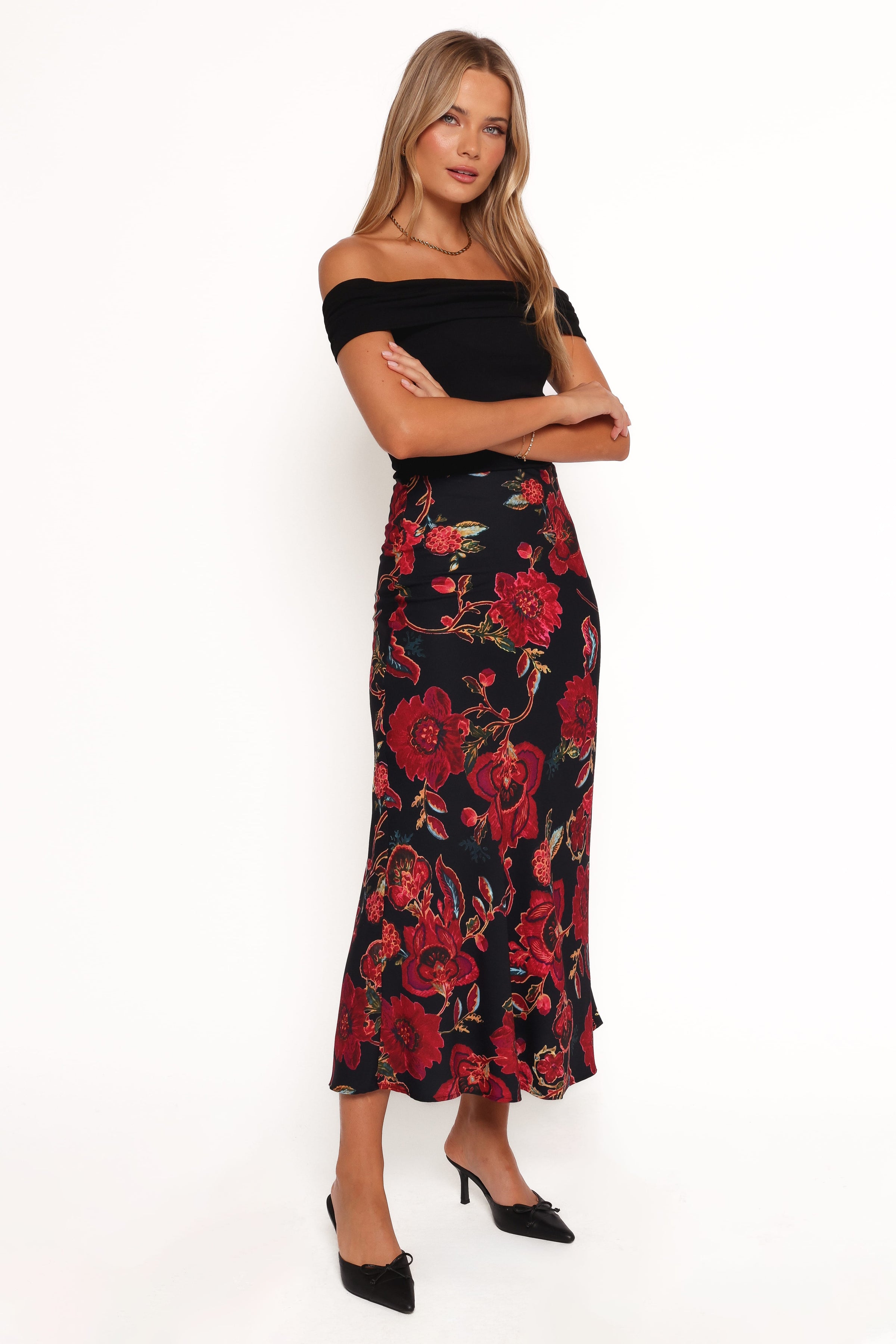 BOTTOMS Evie Maxi Skirt - Black Floral
