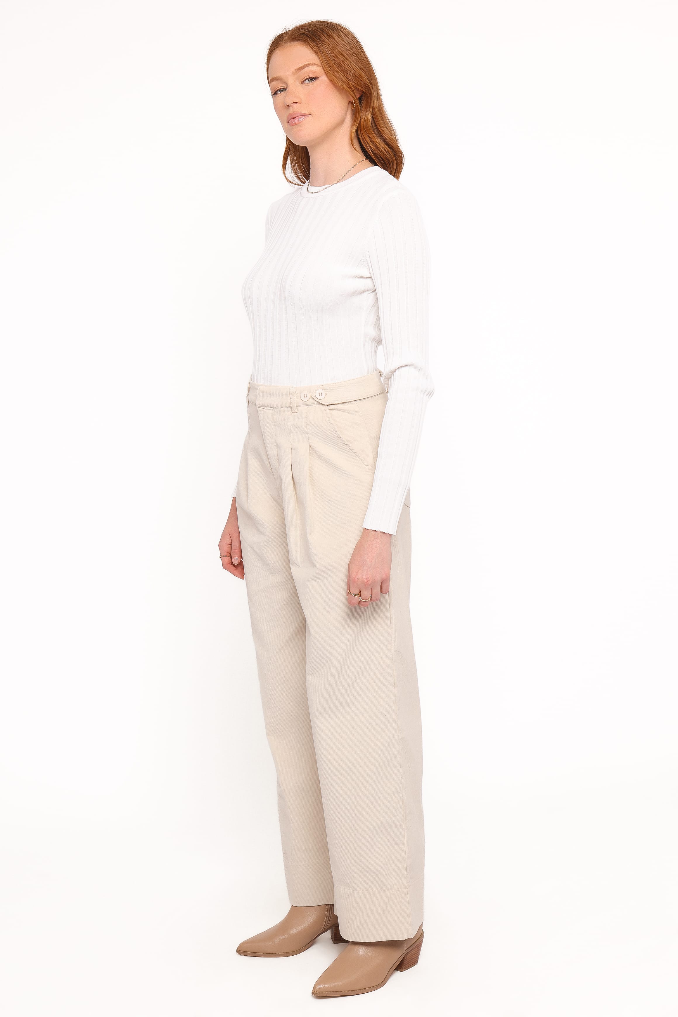 BOTTOMS Faelan Wide Leg Cord Pants - Beige