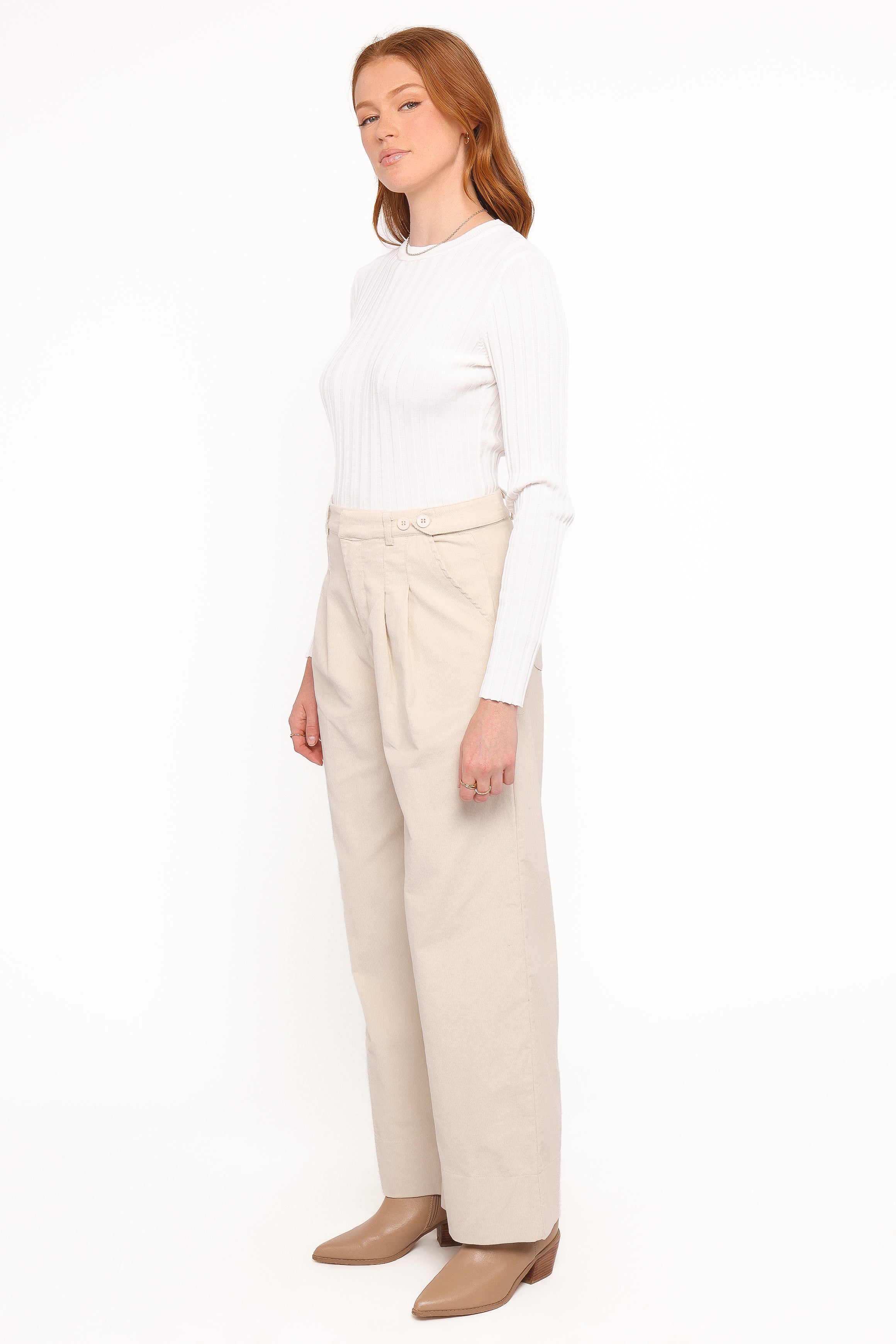 BOTTOMS Faelan Wide Leg Cord Pants - Beige