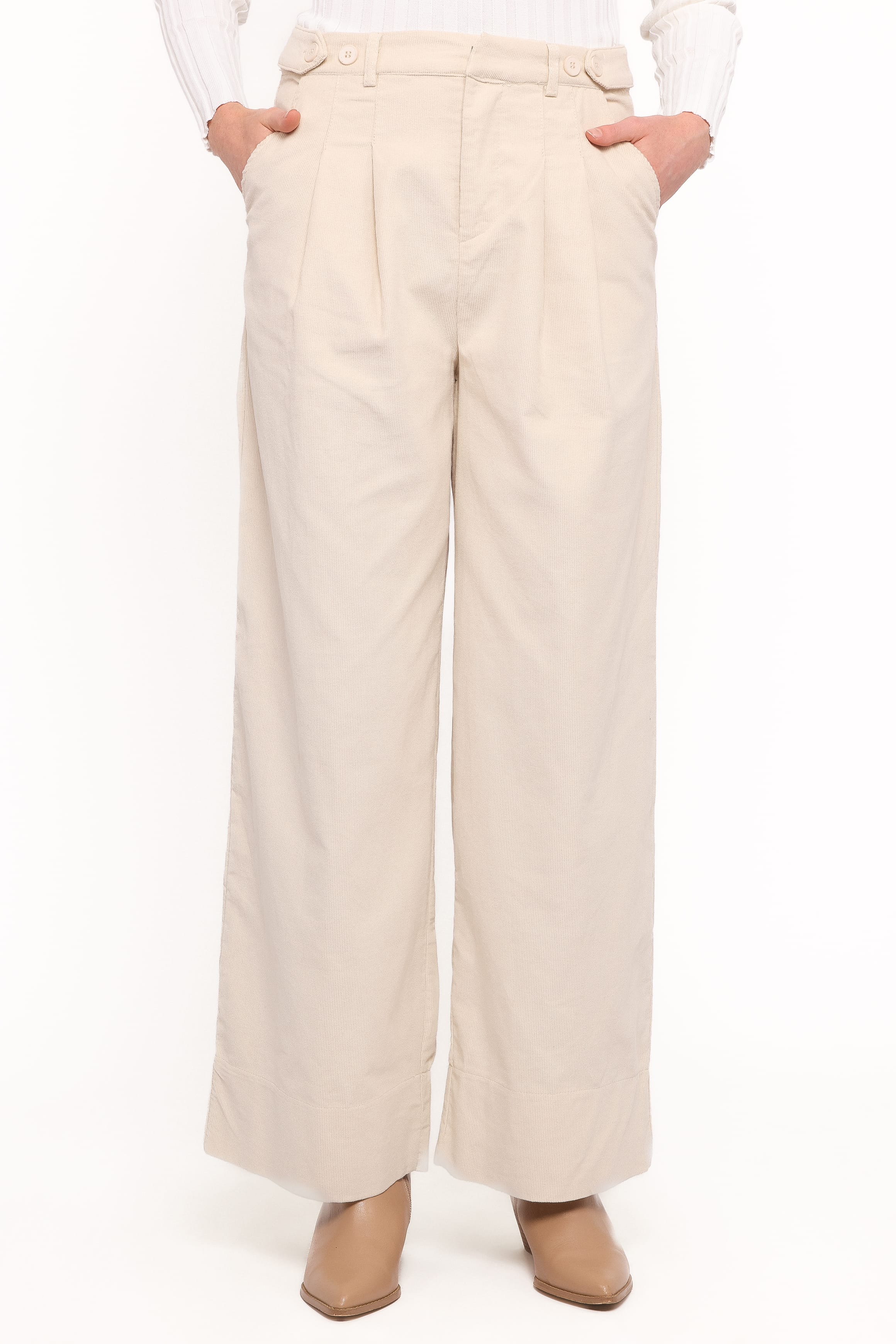 BOTTOMS Faelan Wide Leg Cord Pants - Beige