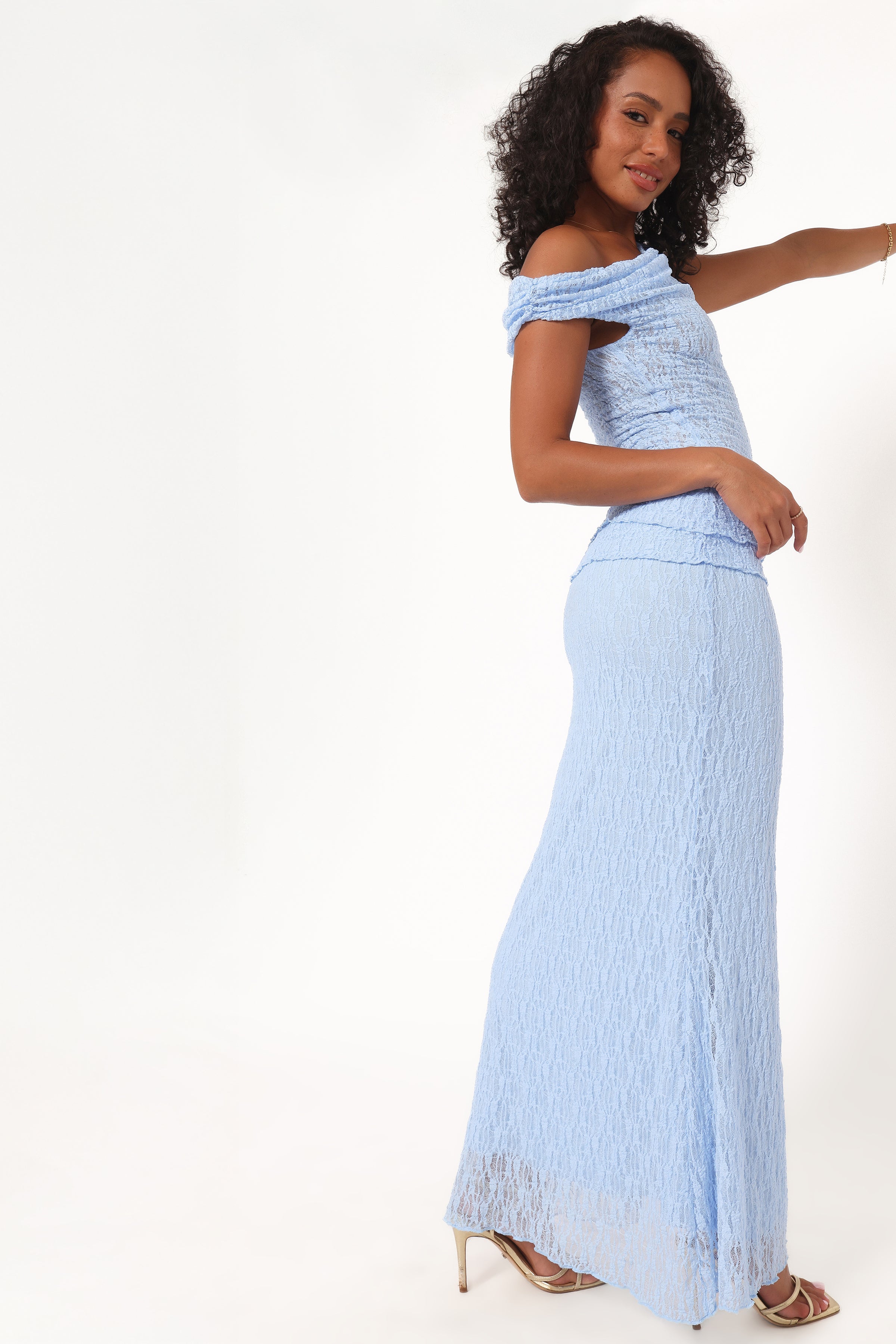 BOTTOMS Faeriel Lace Knit Maxi Skirt - Blue