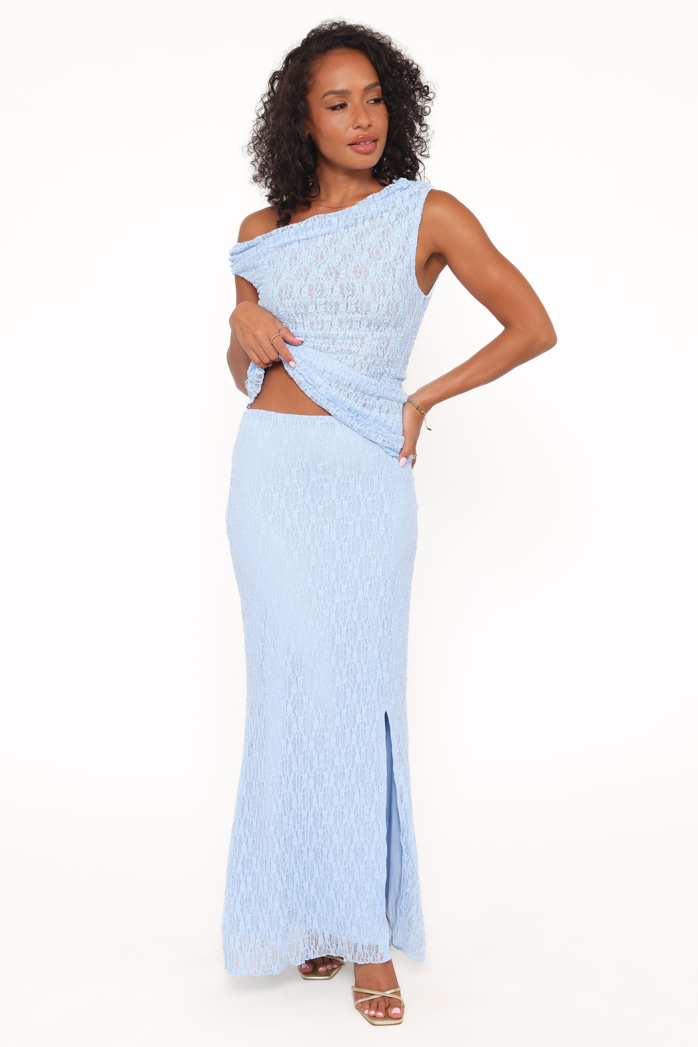 BOTTOMS Faeriel Lace Knit Maxi Skirt - Blue