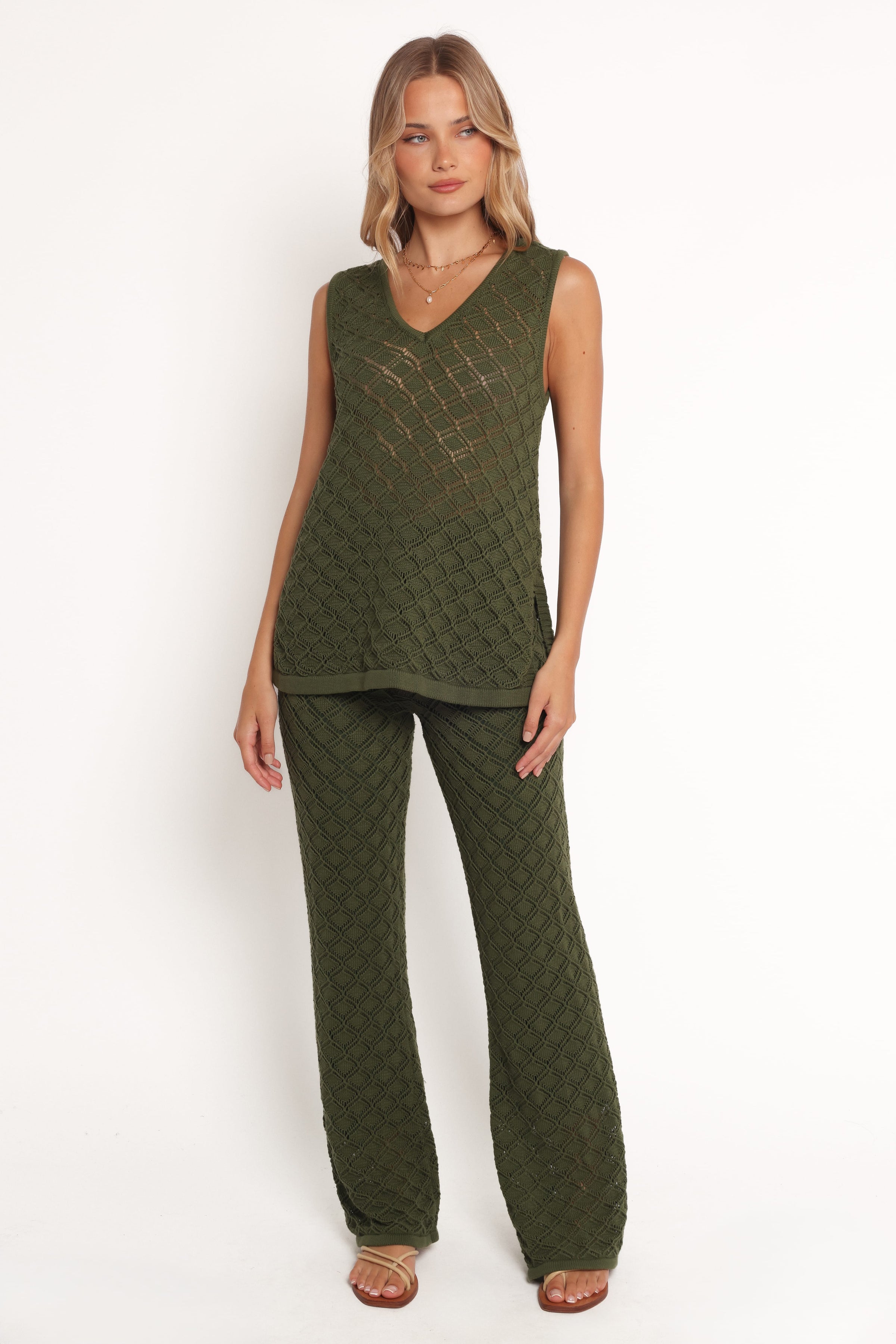 BOTTOMS Fefe Textured Knit Pants - Olive
