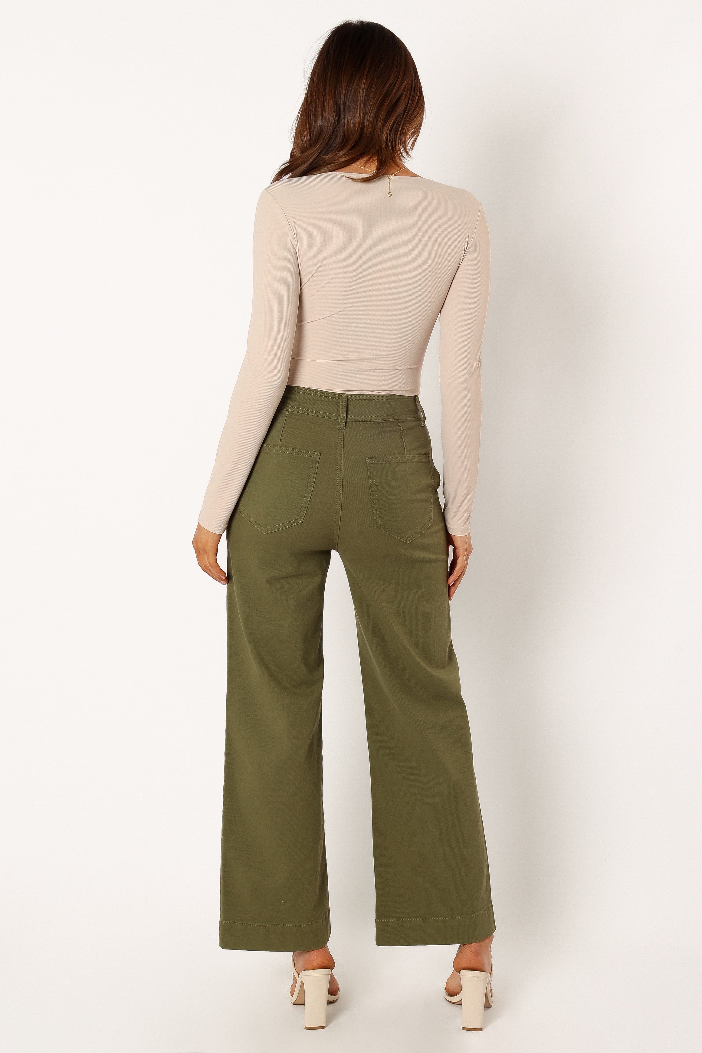 BOTTOMS @Georgia Wide Leg Pant - Dark Olive
