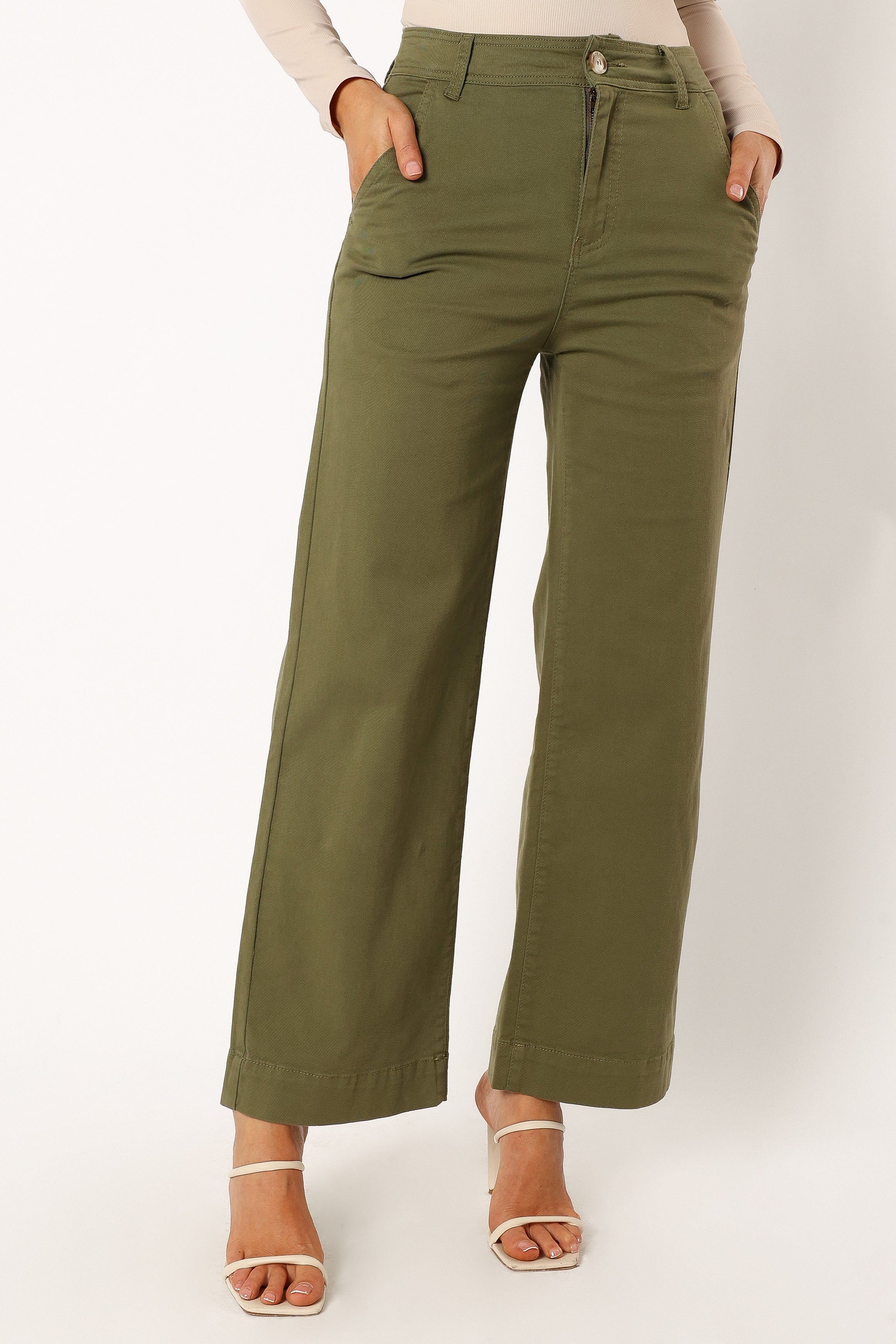 BOTTOMS @Georgia Wide Leg Pant - Dark Olive