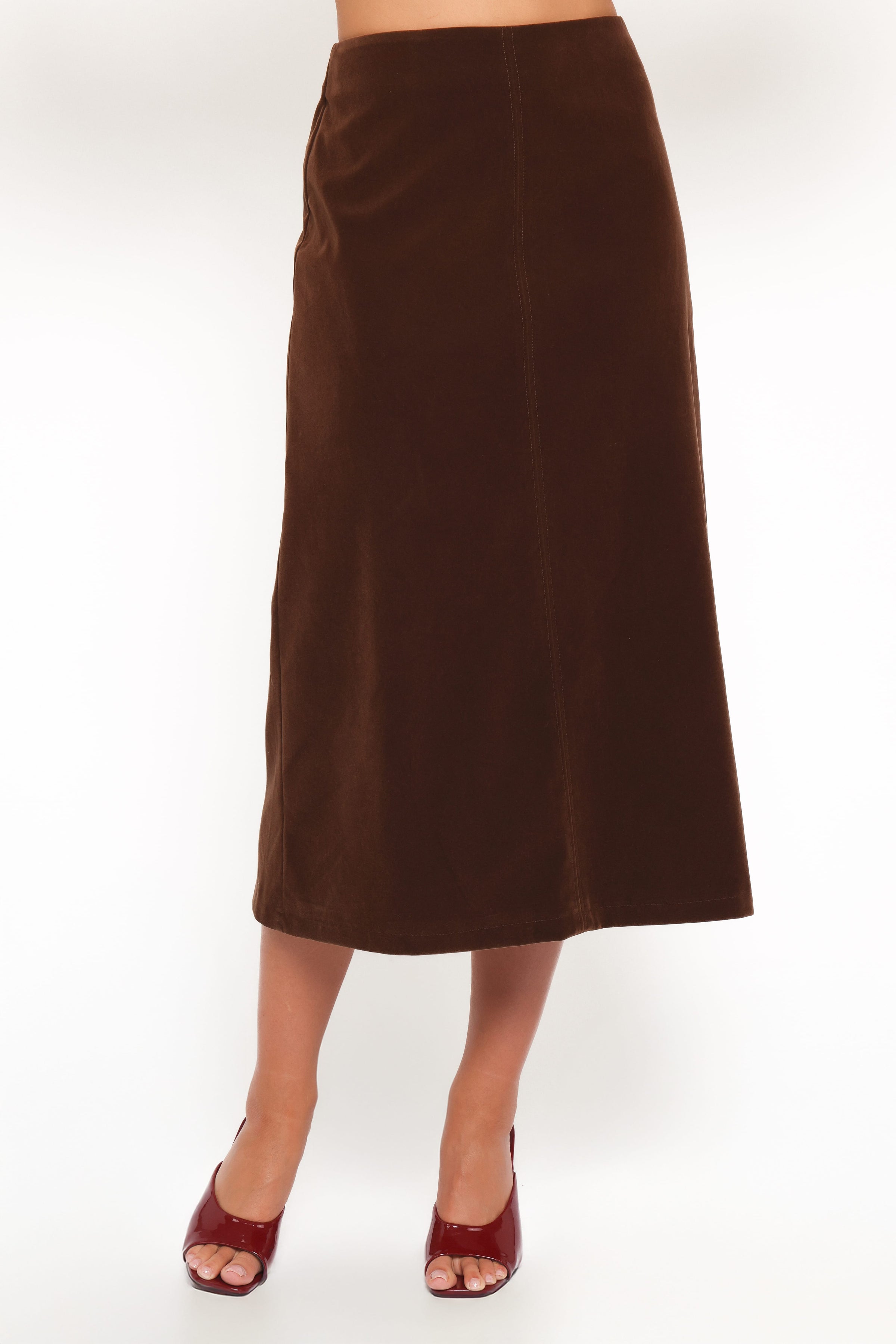 BOTTOMS Halina Velvet Midi Skirt - Chocolate