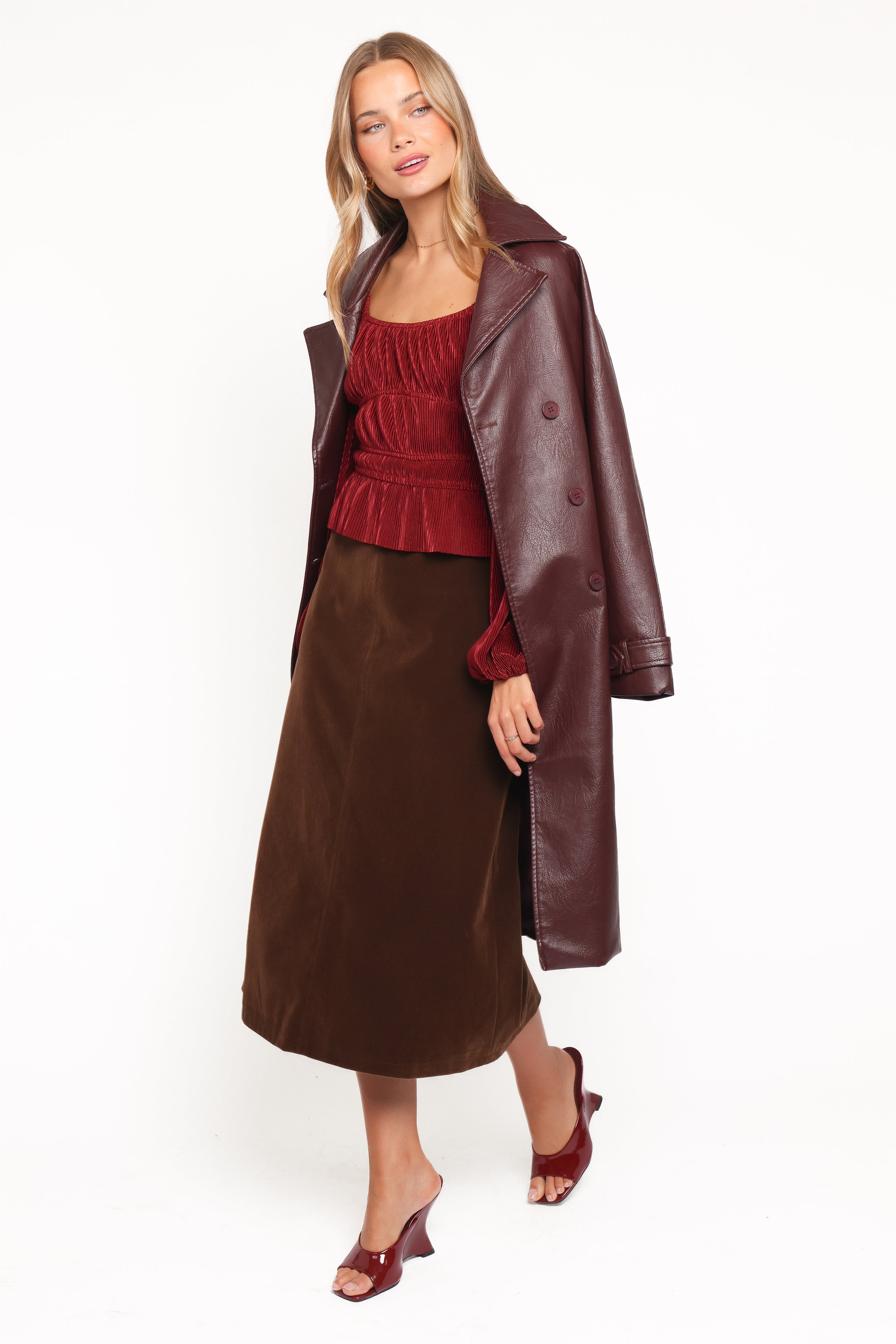 BOTTOMS Halina Velvet Midi Skirt - Chocolate