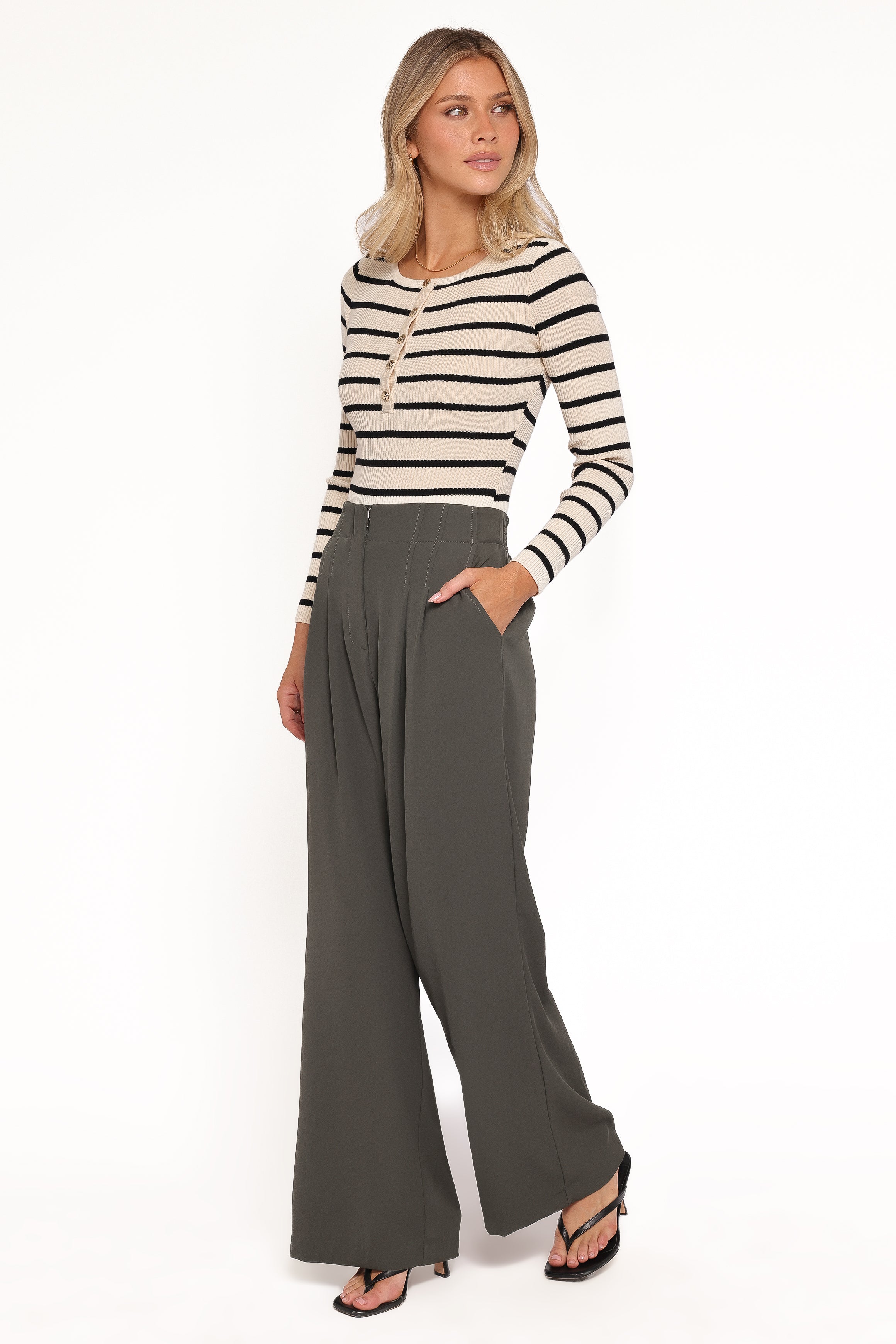BOTTOMS Hayden Pleated Wide Leg Pant - Dark Olive
