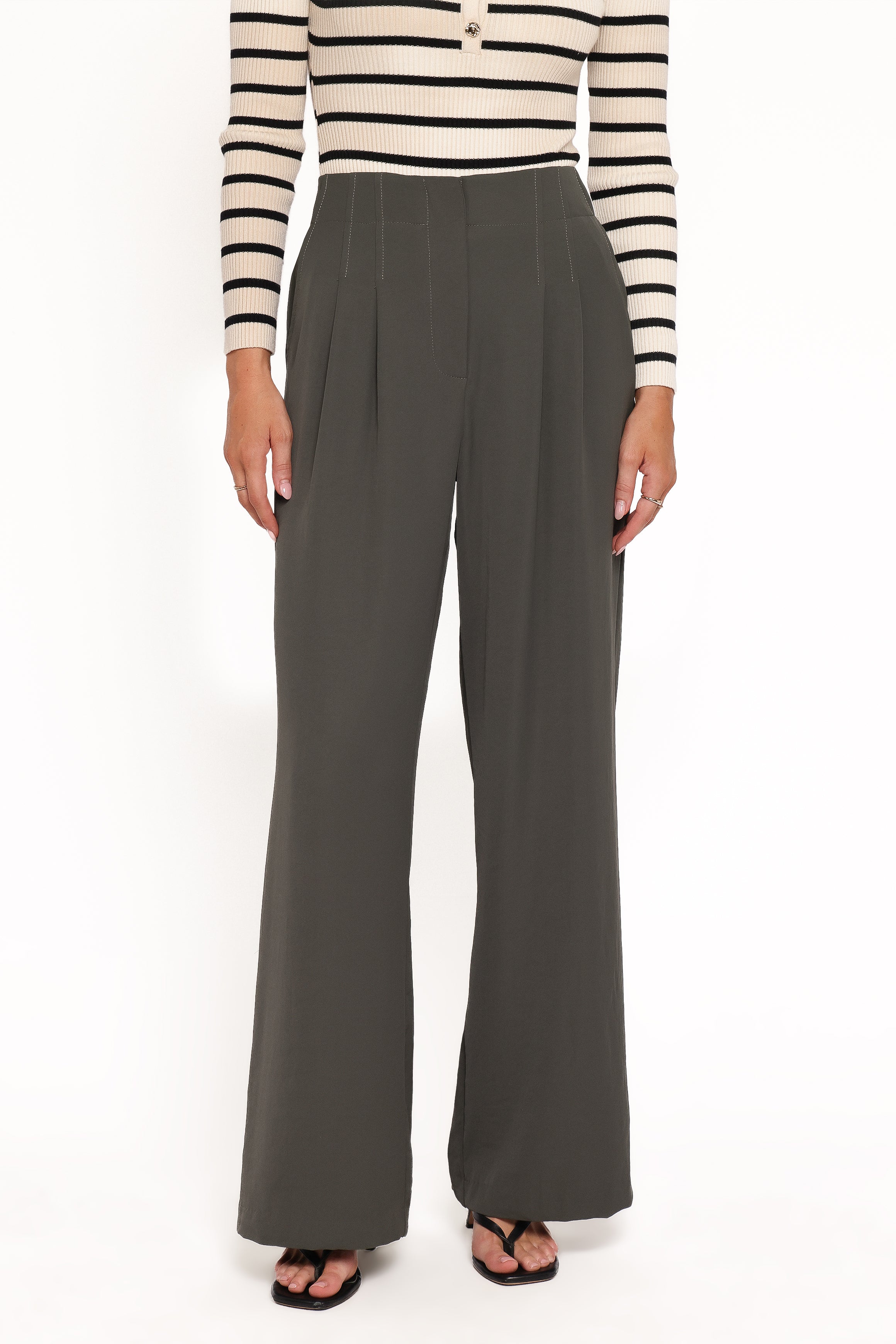 BOTTOMS Hayden Pleated Wide Leg Pant - Dark Olive