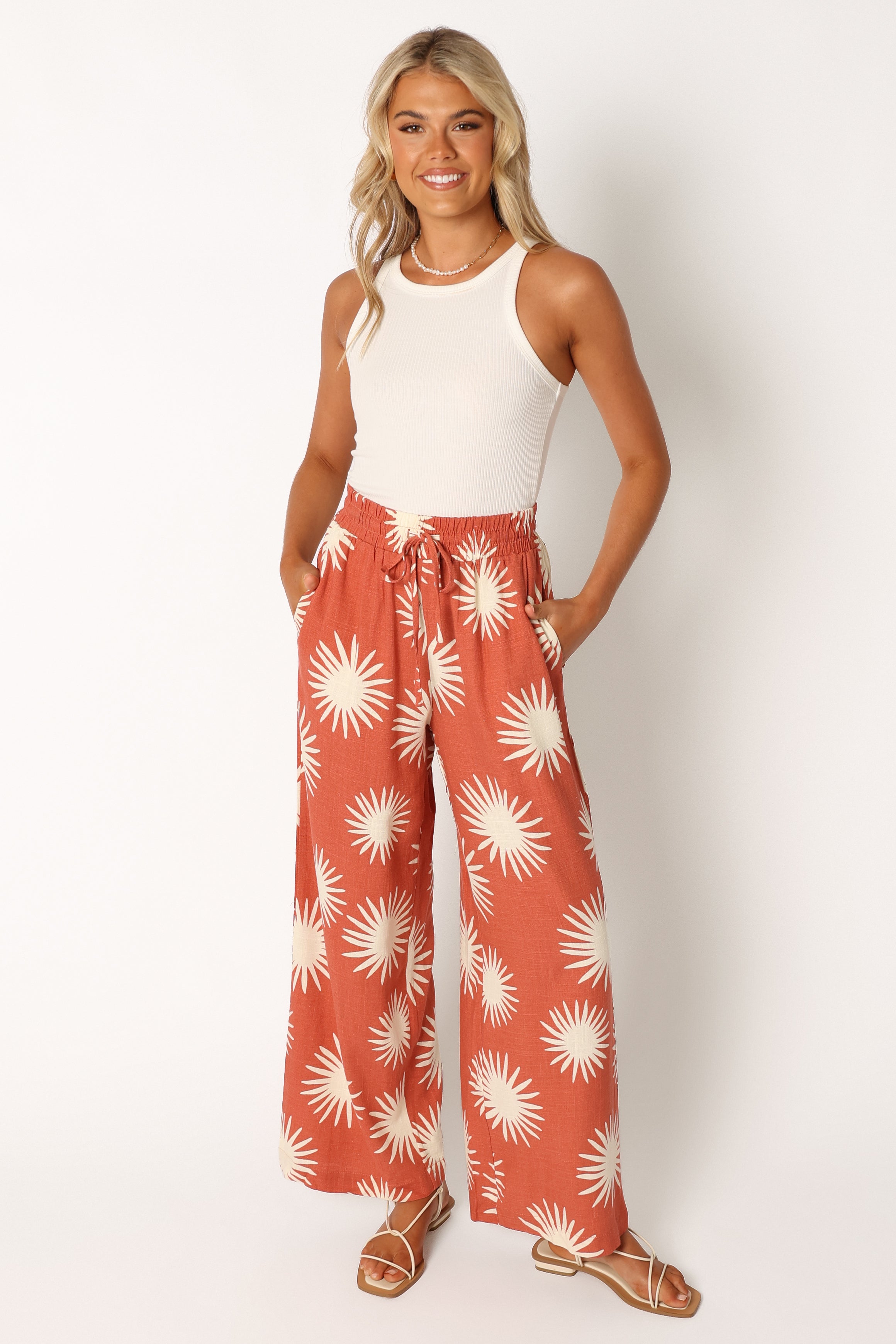 BOTTOMS @Ida Wide Leg Pant - Sun Print