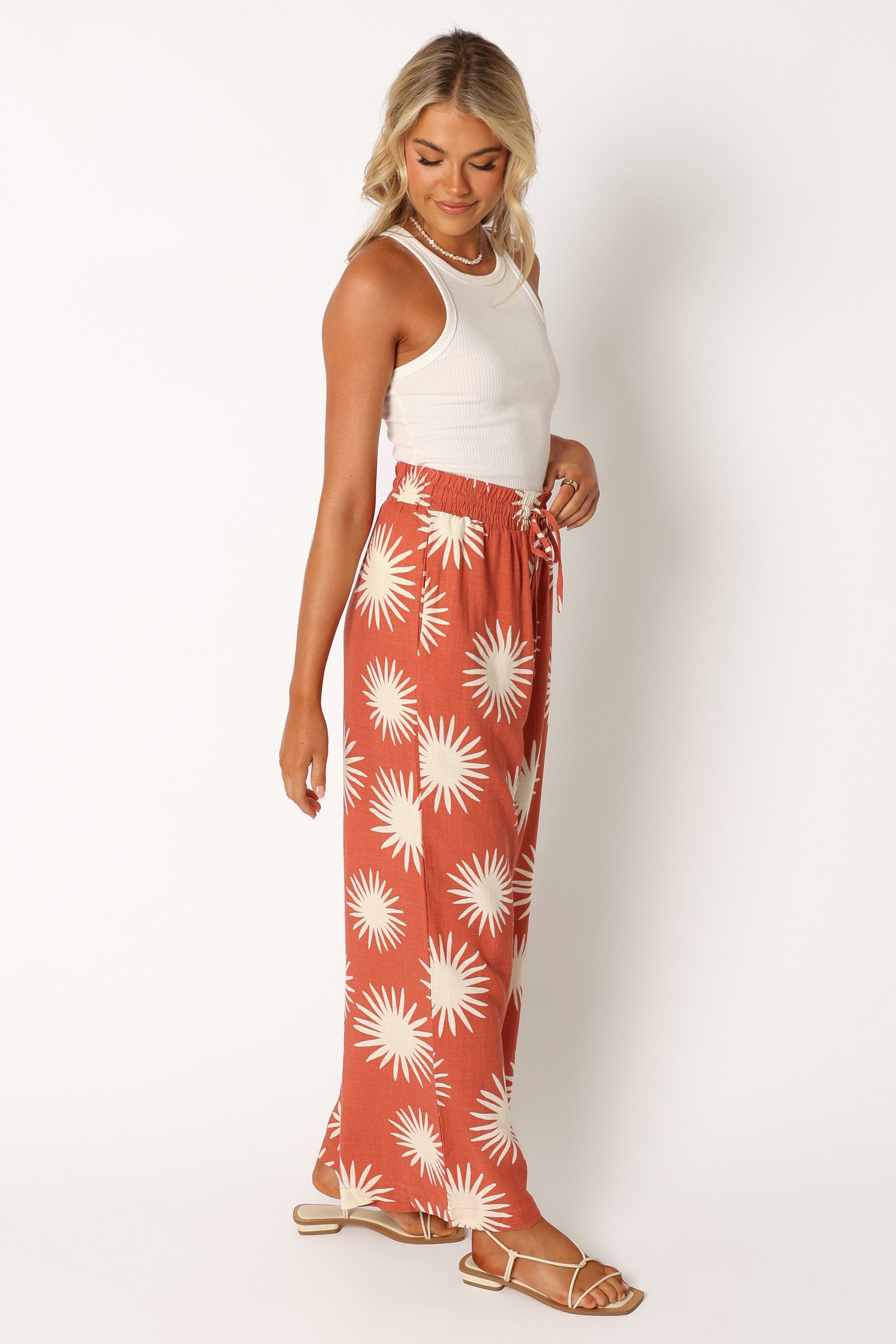 BOTTOMS @Ida Wide Leg Pant - Sun Print