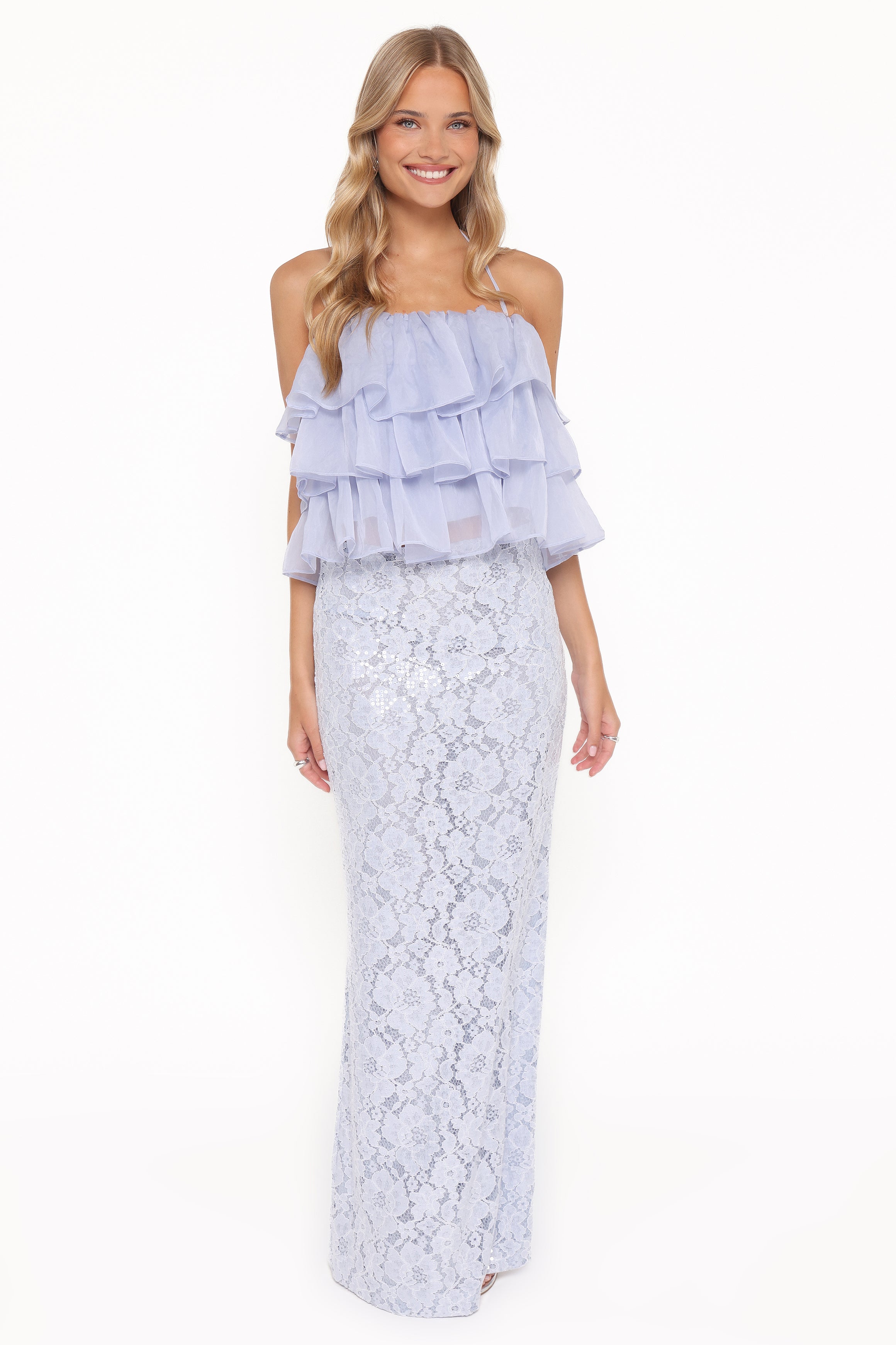 BOTTOMS Jennings Lace Maxi Skirt - Blue Sequin