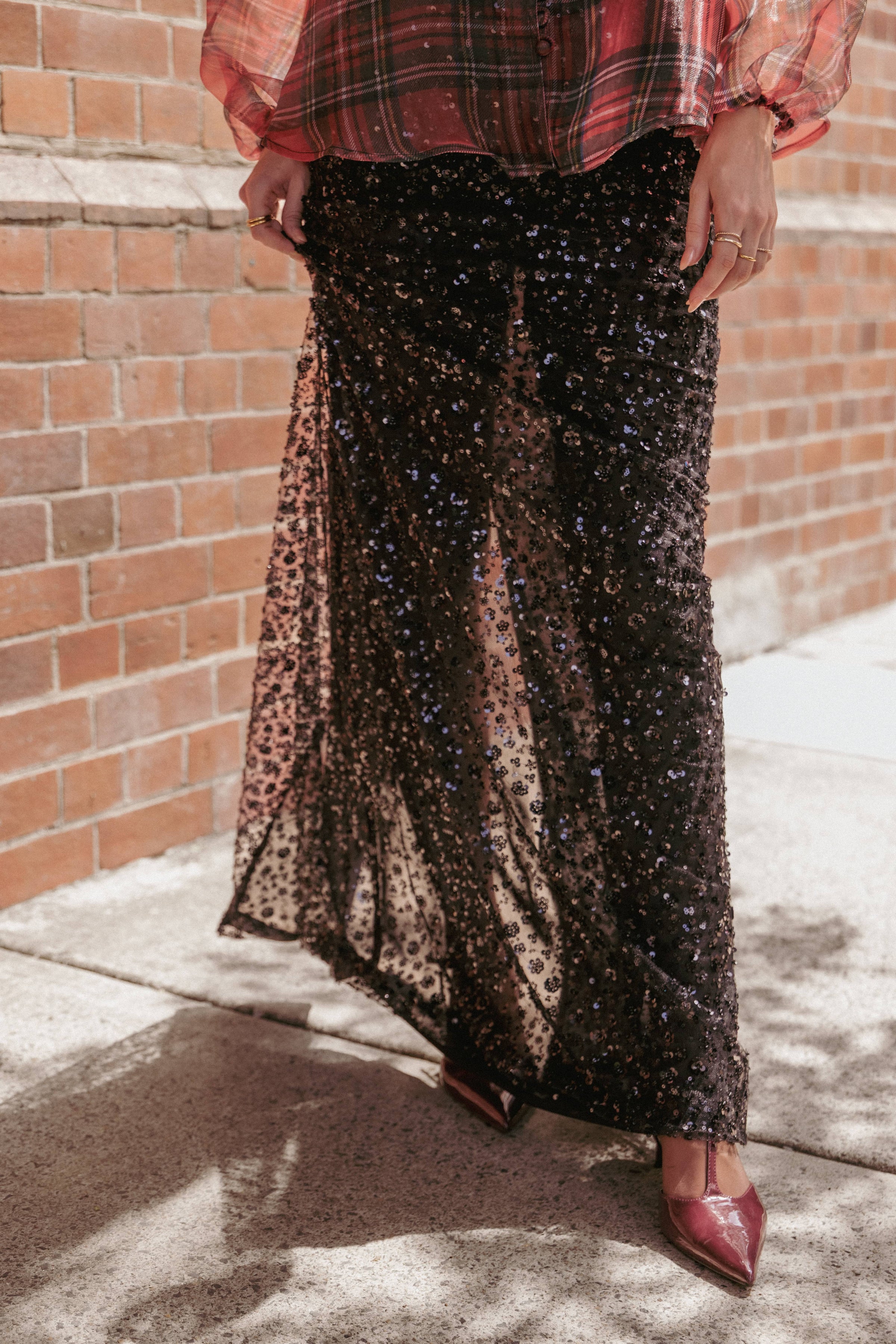 BOTTOMS Jennings Sequin Maxi Skirt - Black