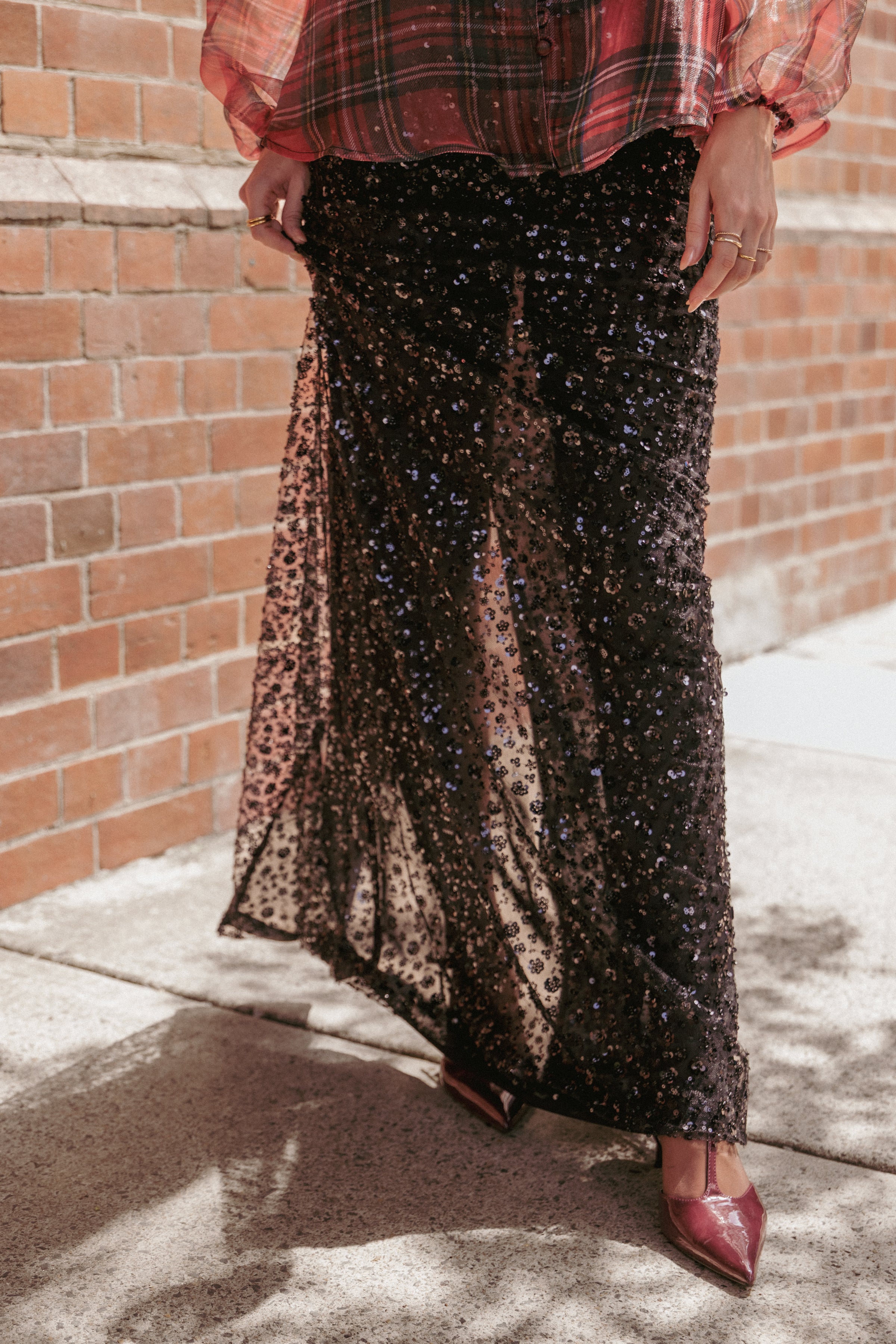 BOTTOMS Jennings Sequin Maxi Skirt - Black