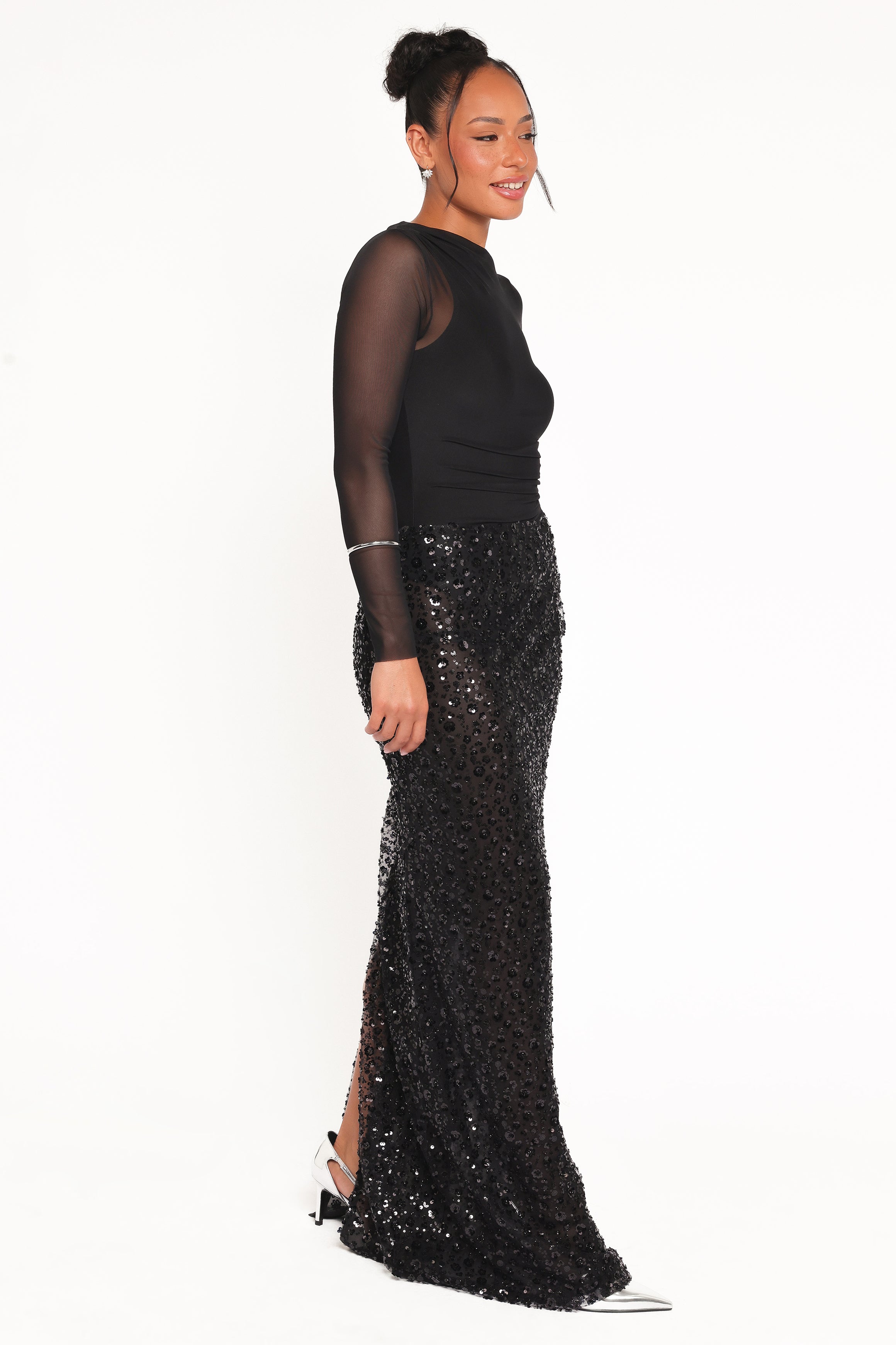 BOTTOMS Jennings Sequin Maxi Skirt - Black