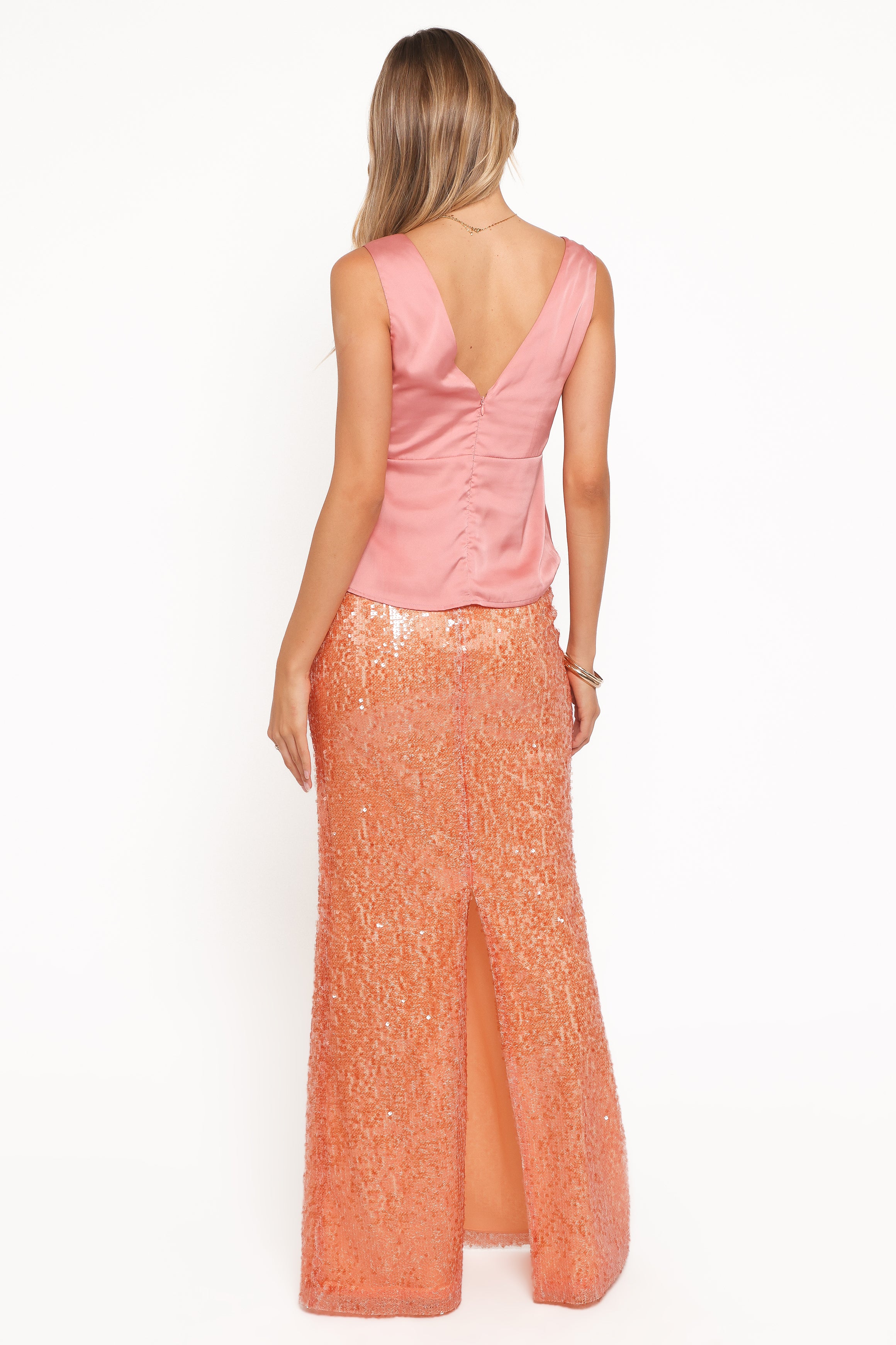 BOTTOMS Jennings Sequin Maxi Skirt - Orange Sequin