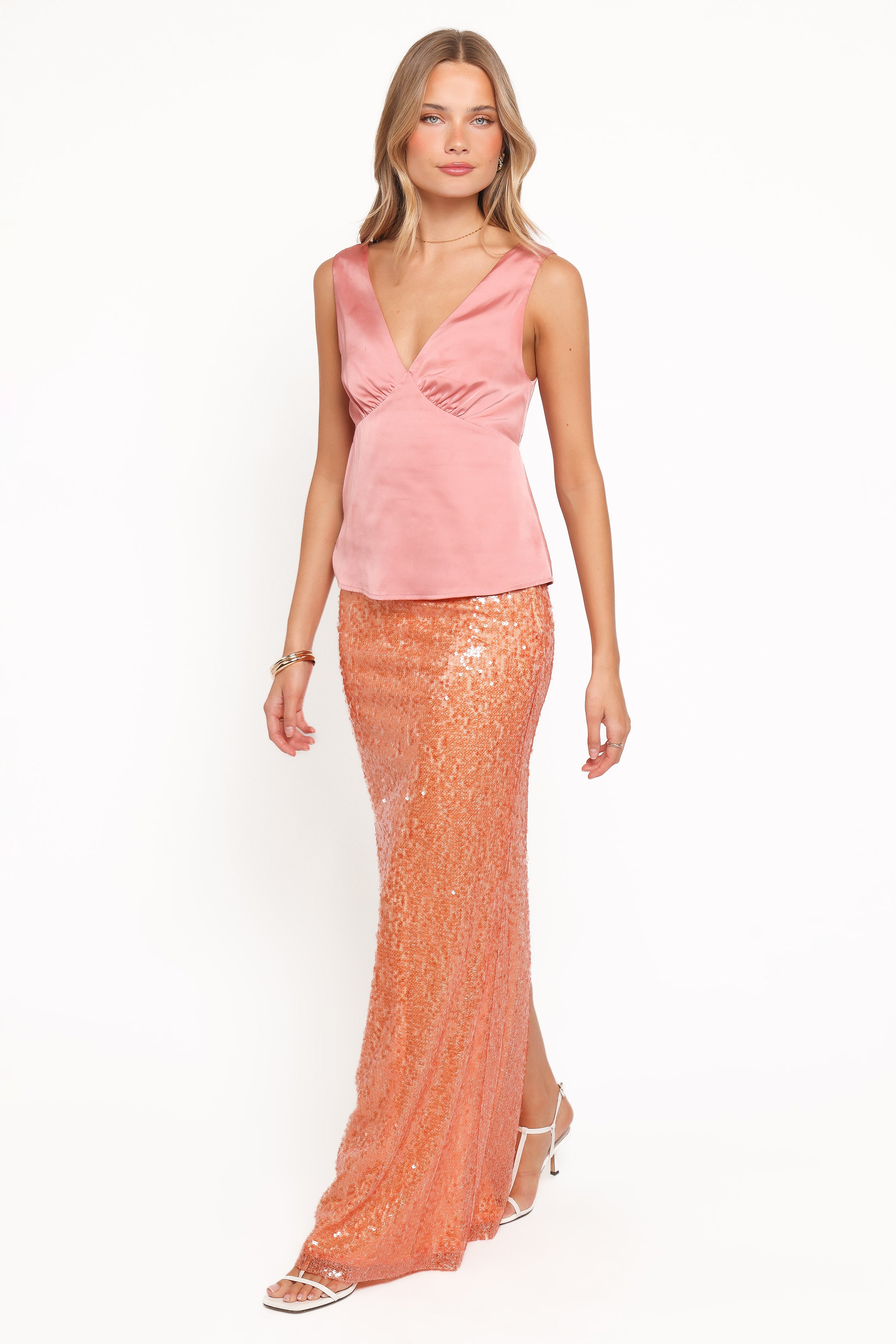 BOTTOMS Jennings Sequin Maxi Skirt - Orange Sequin