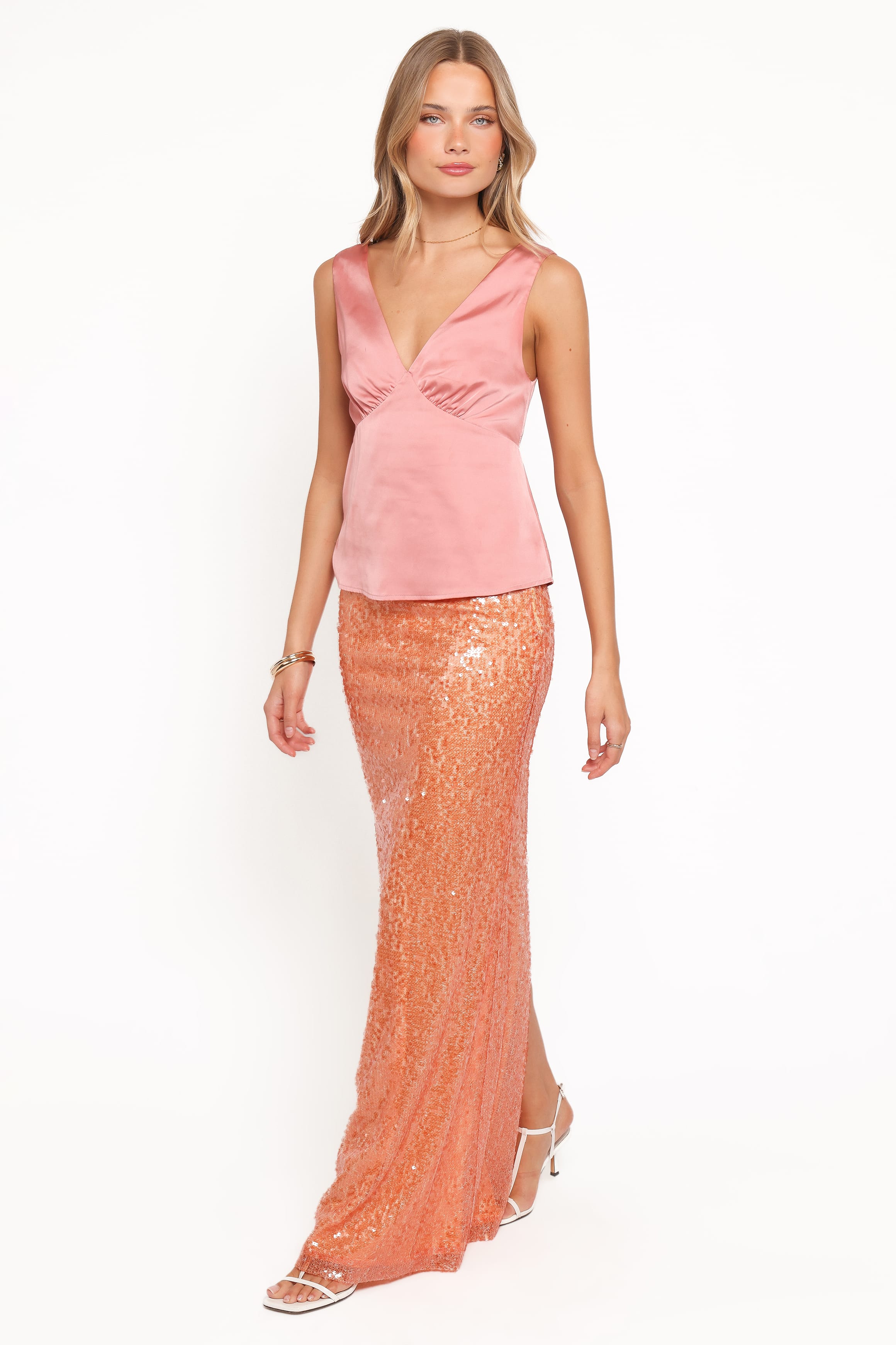 BOTTOMS Jennings Sequin Maxi Skirt - Orange Sequin