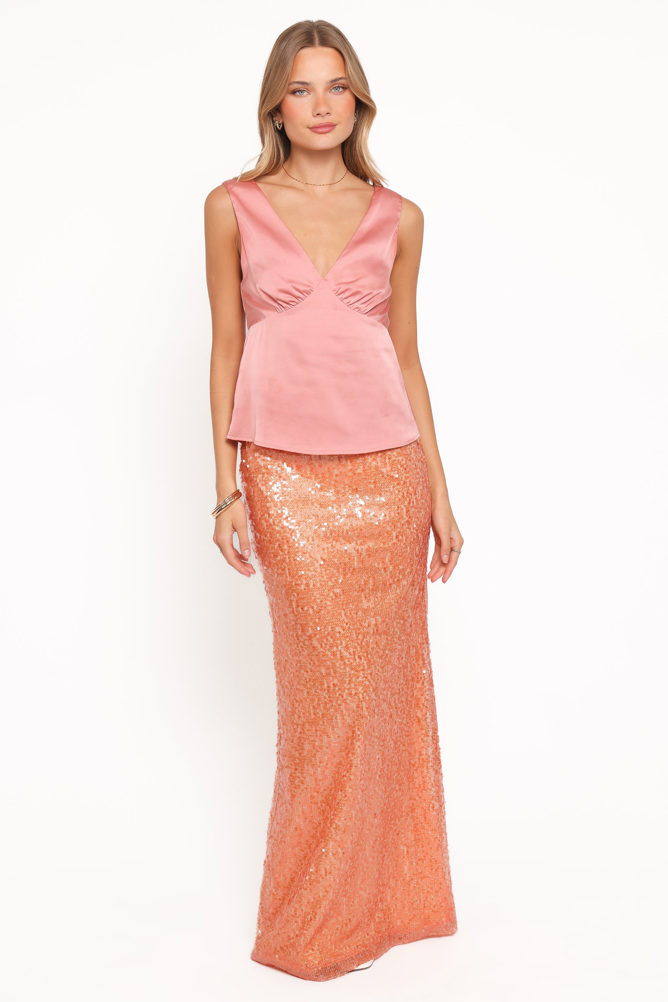 BOTTOMS Jennings Sequin Maxi Skirt - Orange Sequin