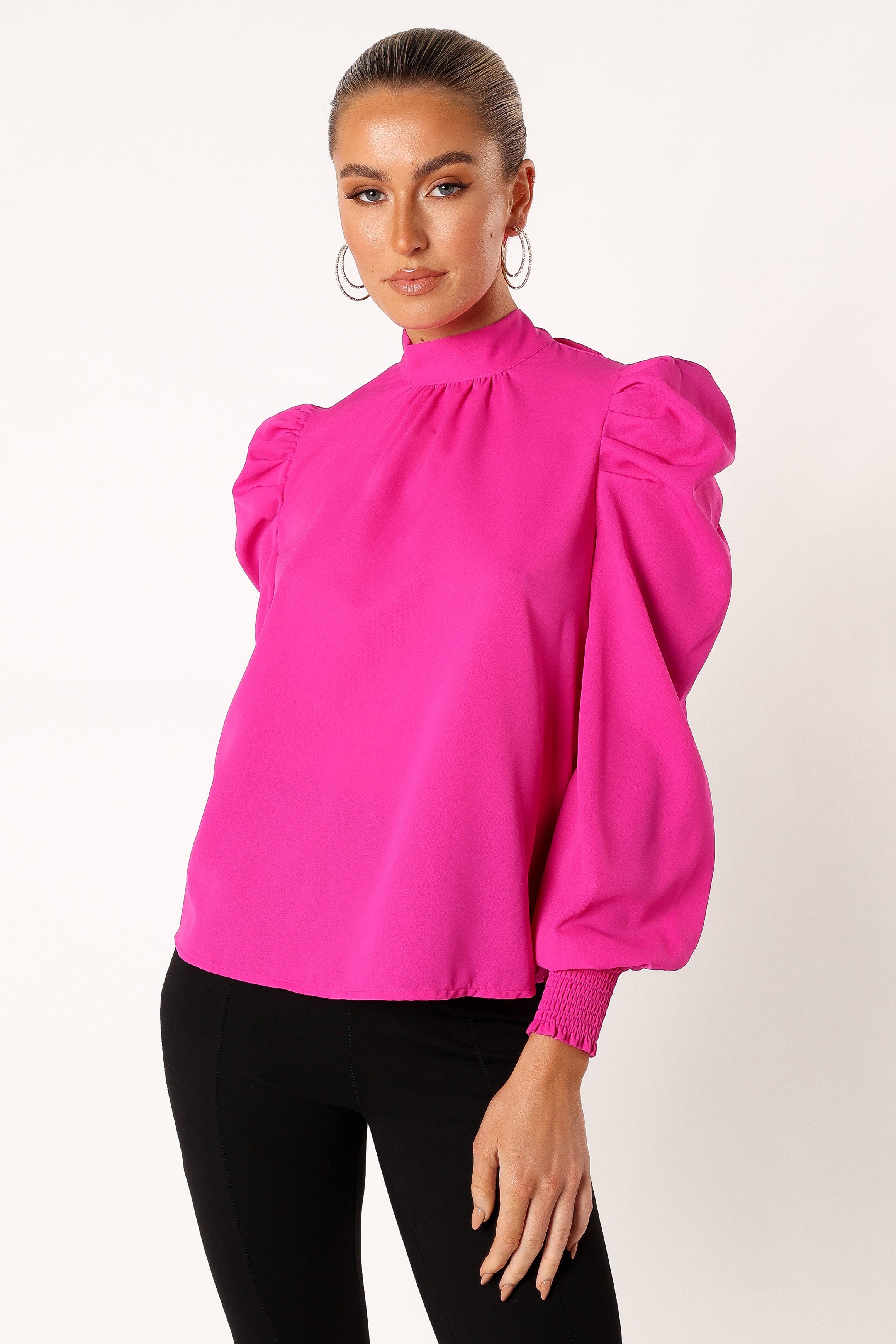 BOTTOMS @Jenny Puff Sleeve Blouse - Magenta