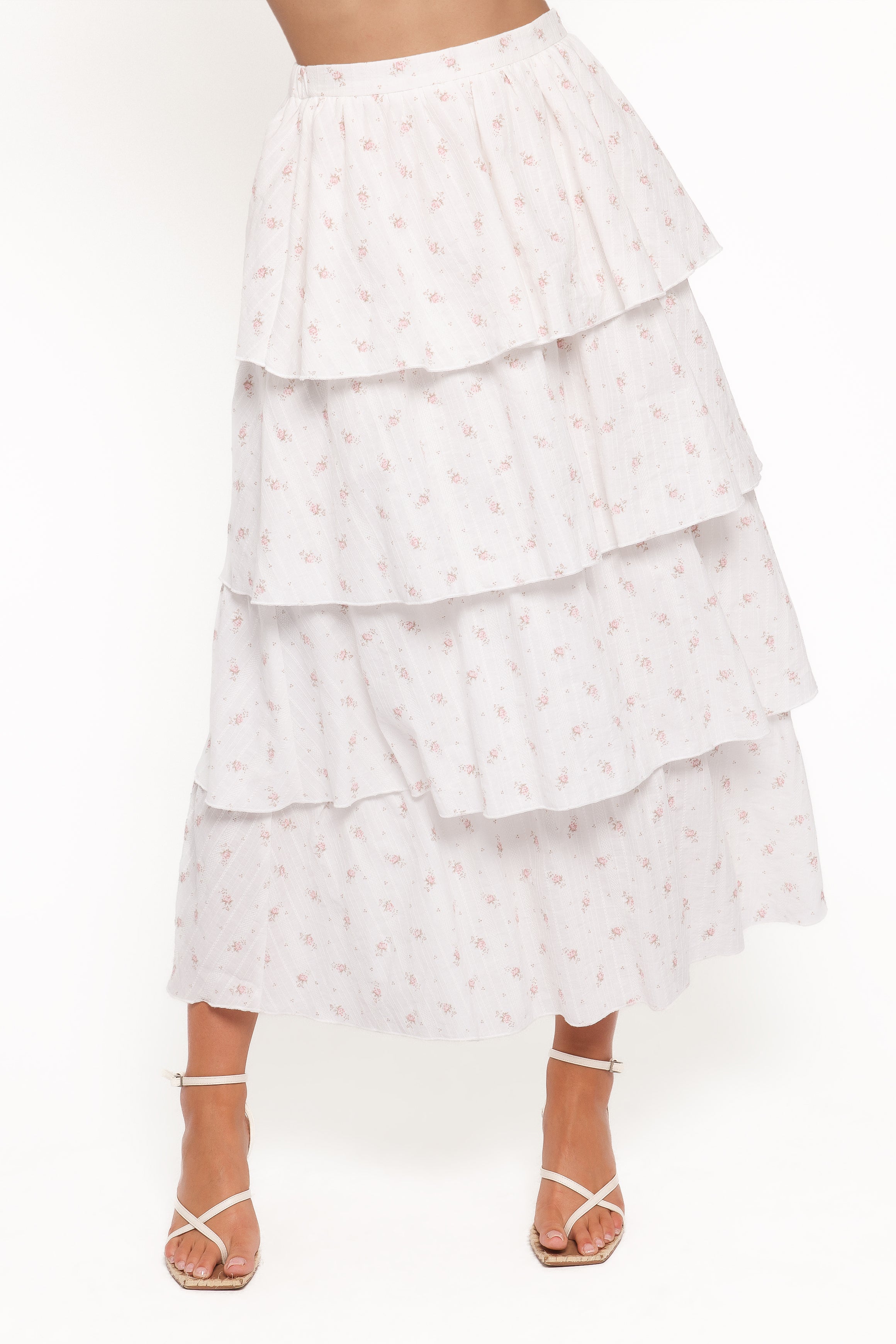 BOTTOMS Jorath Tiered Maxi Skirt - White Floral