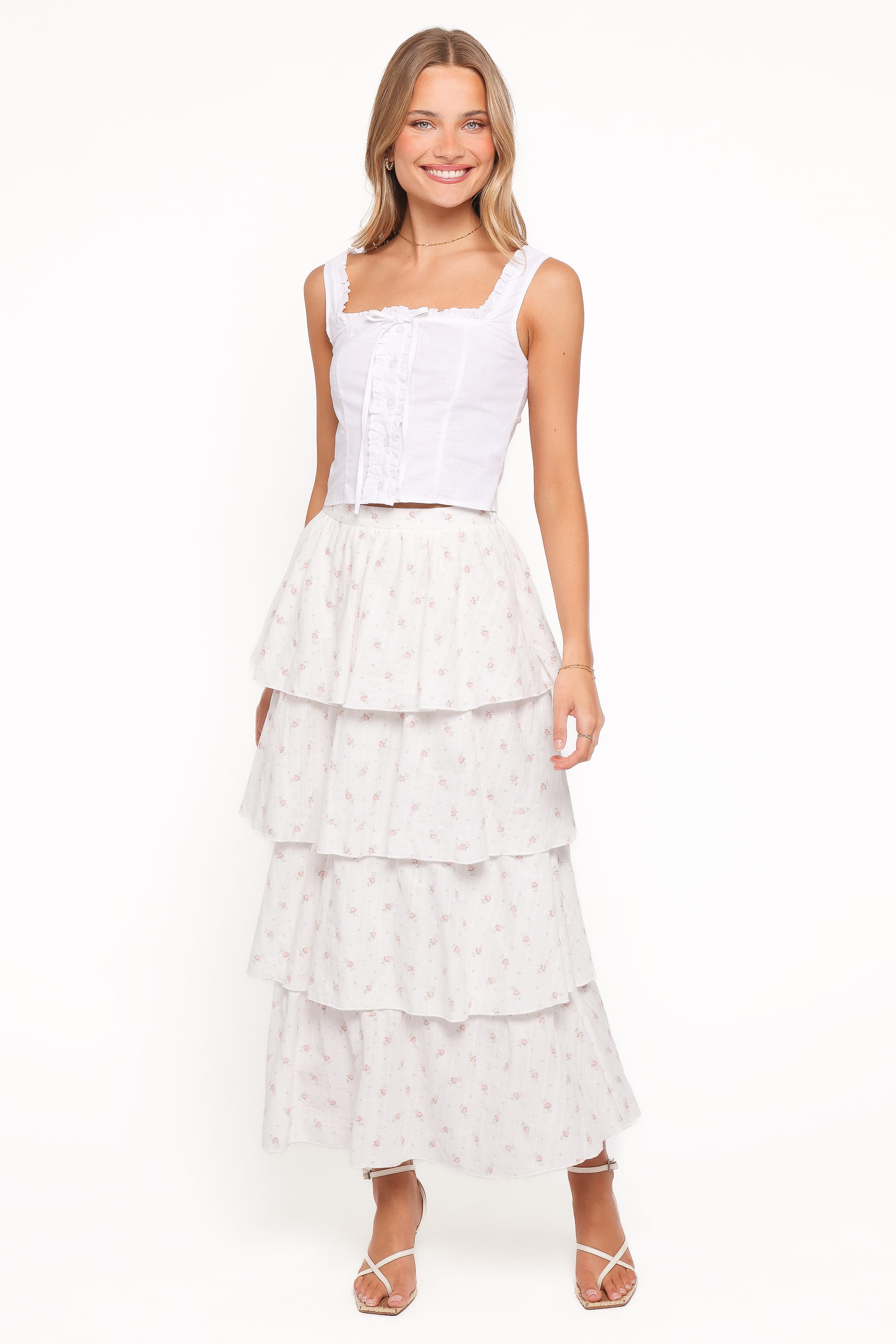 BOTTOMS Jorath Tiered Maxi Skirt - White Floral