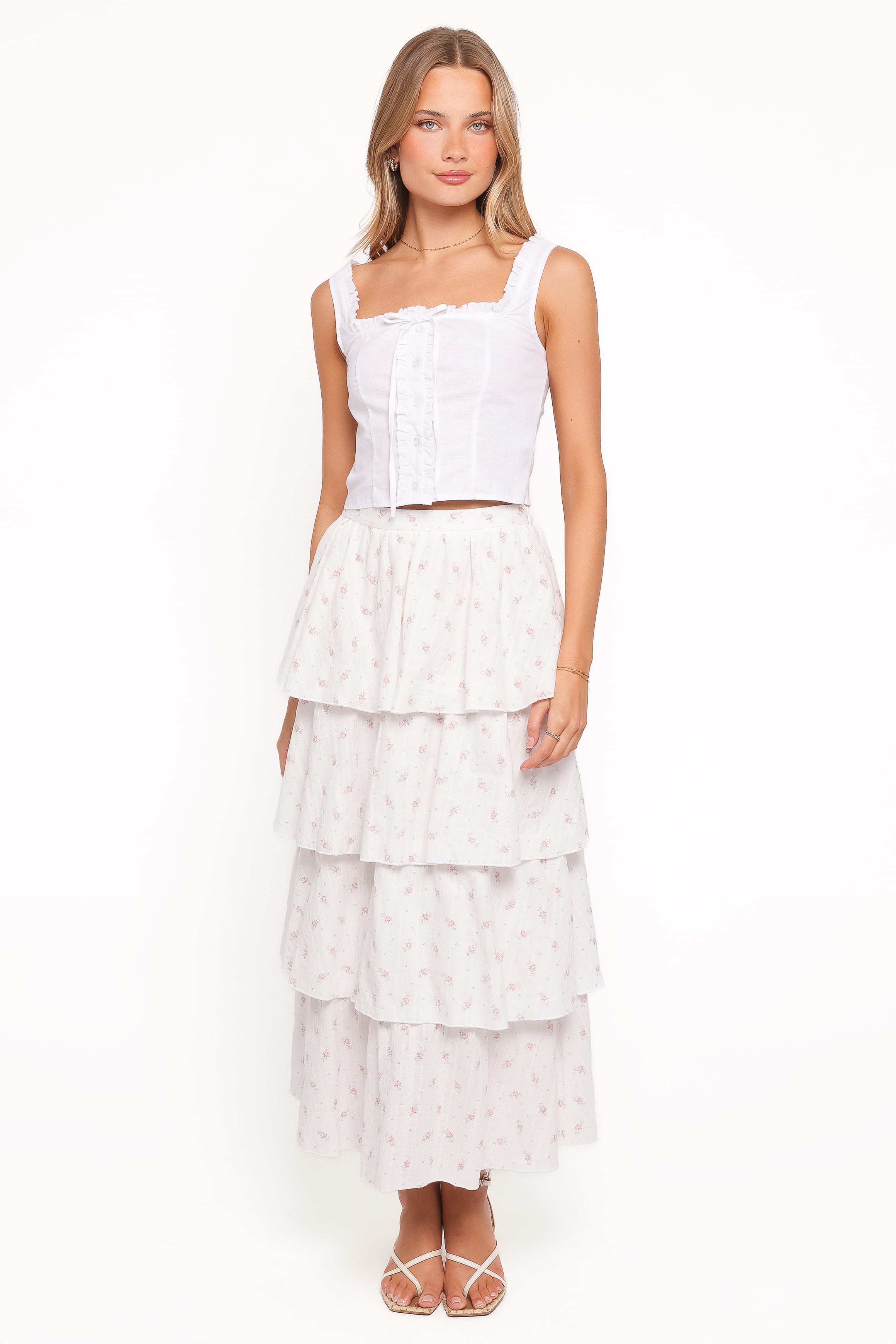 BOTTOMS Jorath Tiered Maxi Skirt - White Floral