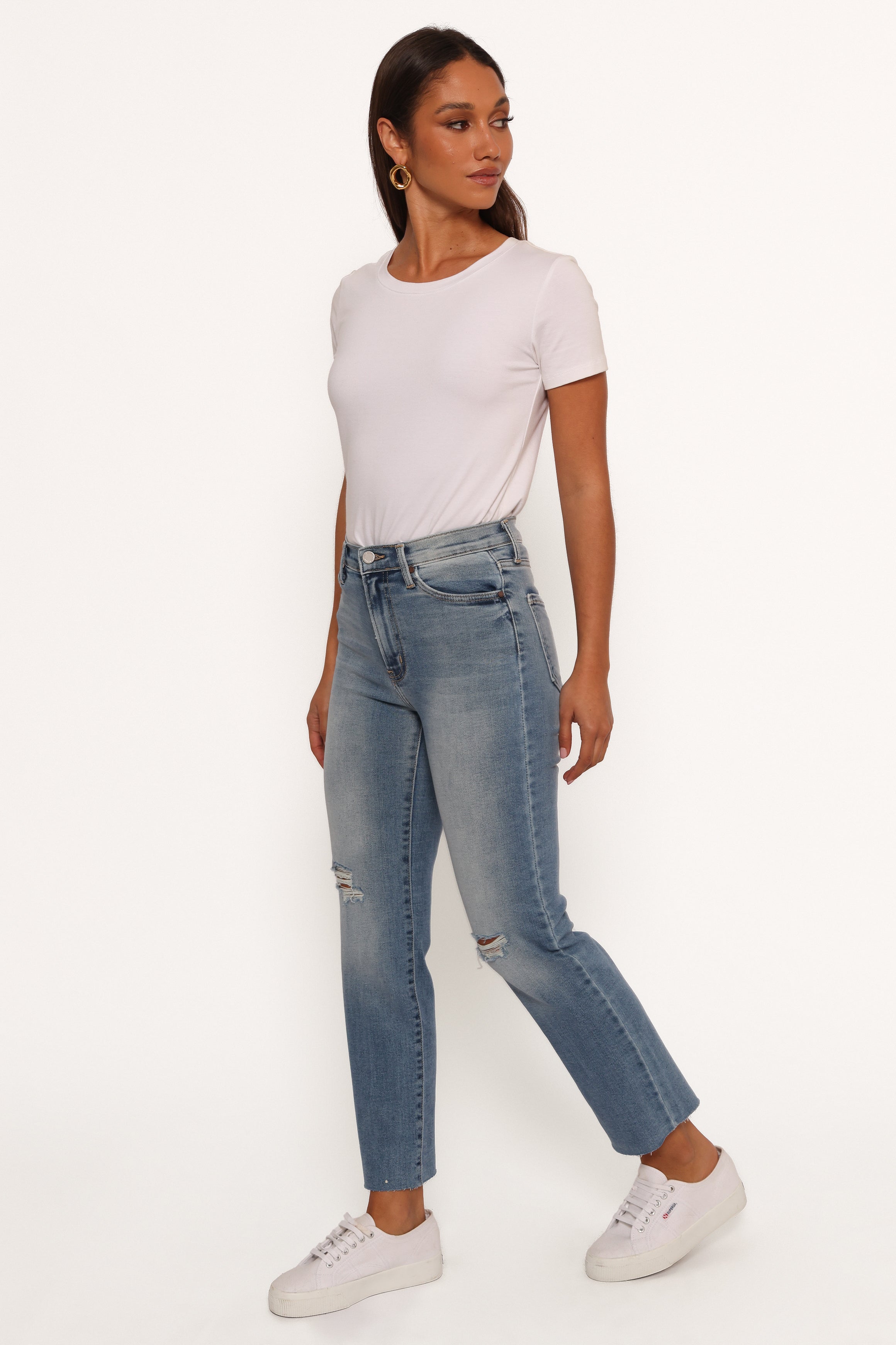 BOTTOMS Just Black Distressed Slim Leg Jean - Light Denim