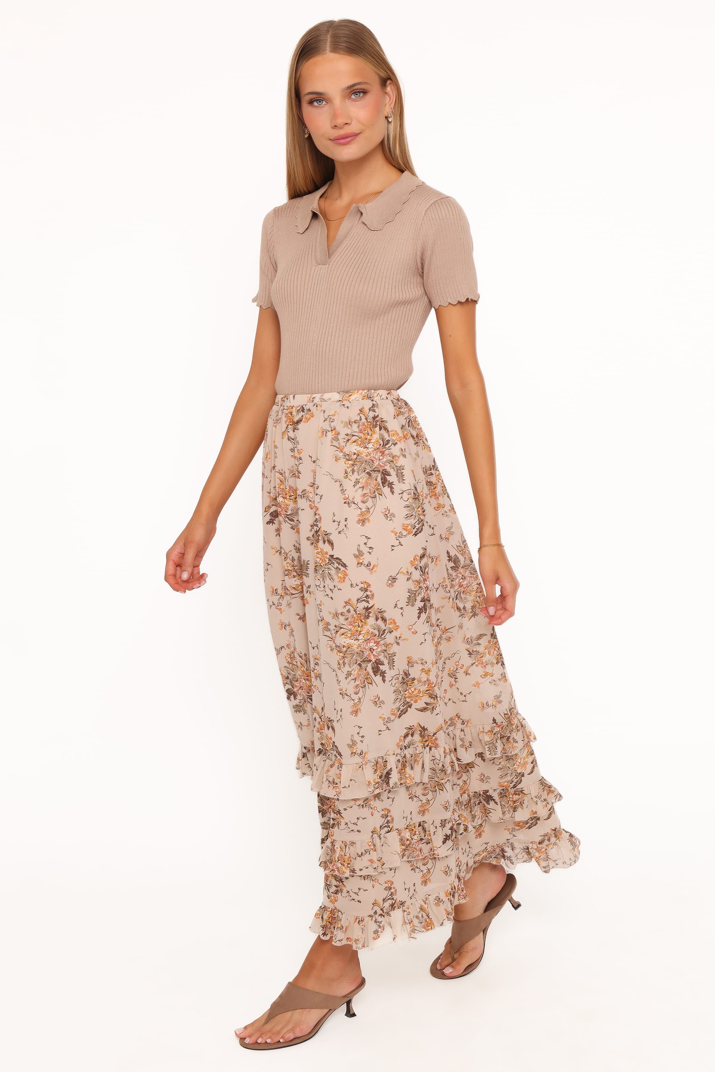 BOTTOMS Kadie Maxi Skirt - Beige Floral