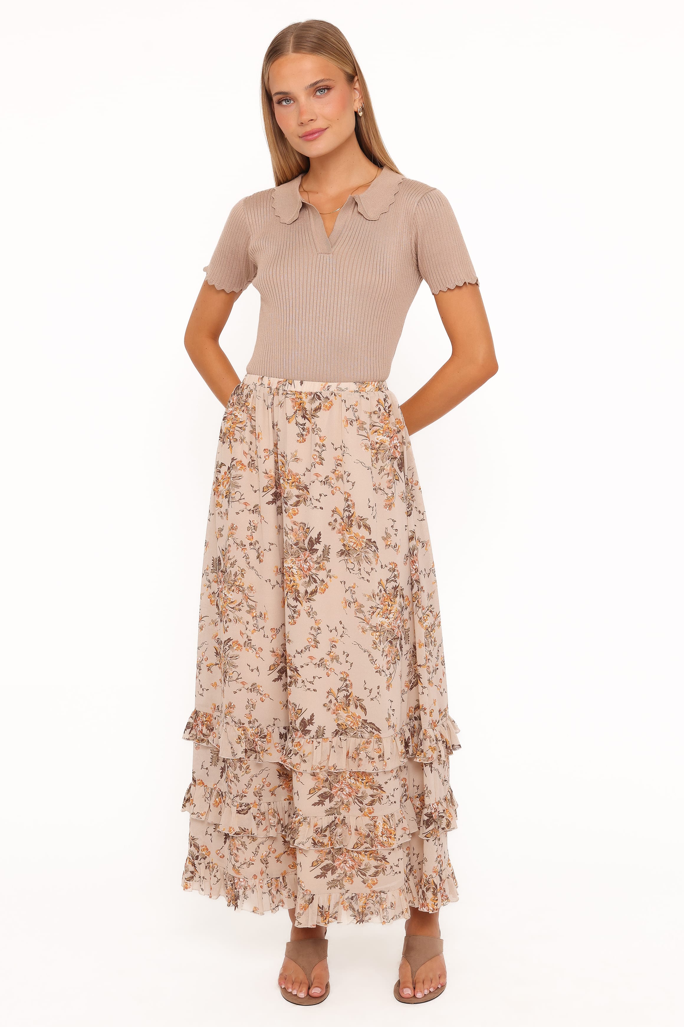 BOTTOMS Kadie Maxi Skirt - Beige Floral