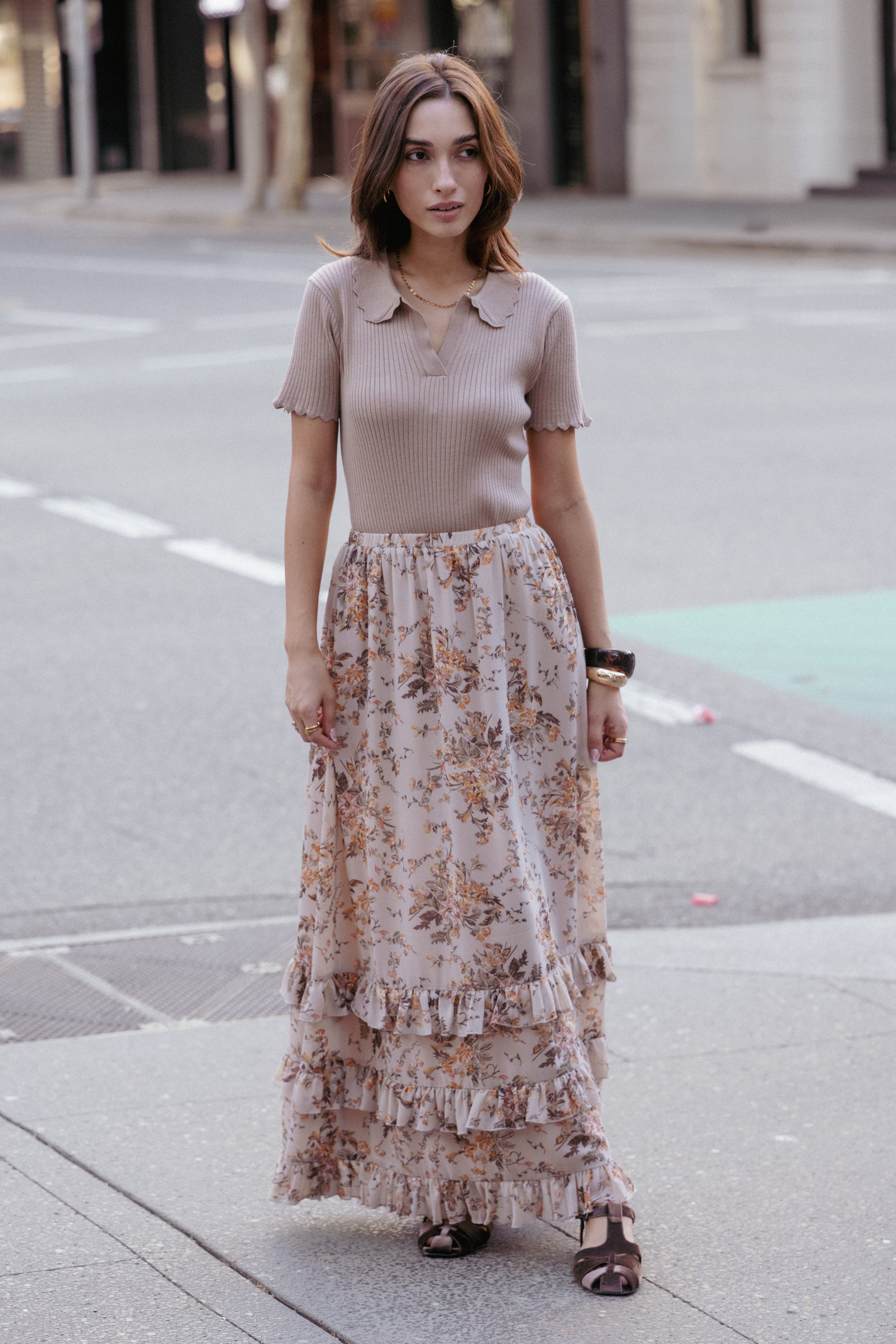 BOTTOMS Kadie Maxi Skirt - Beige Floral