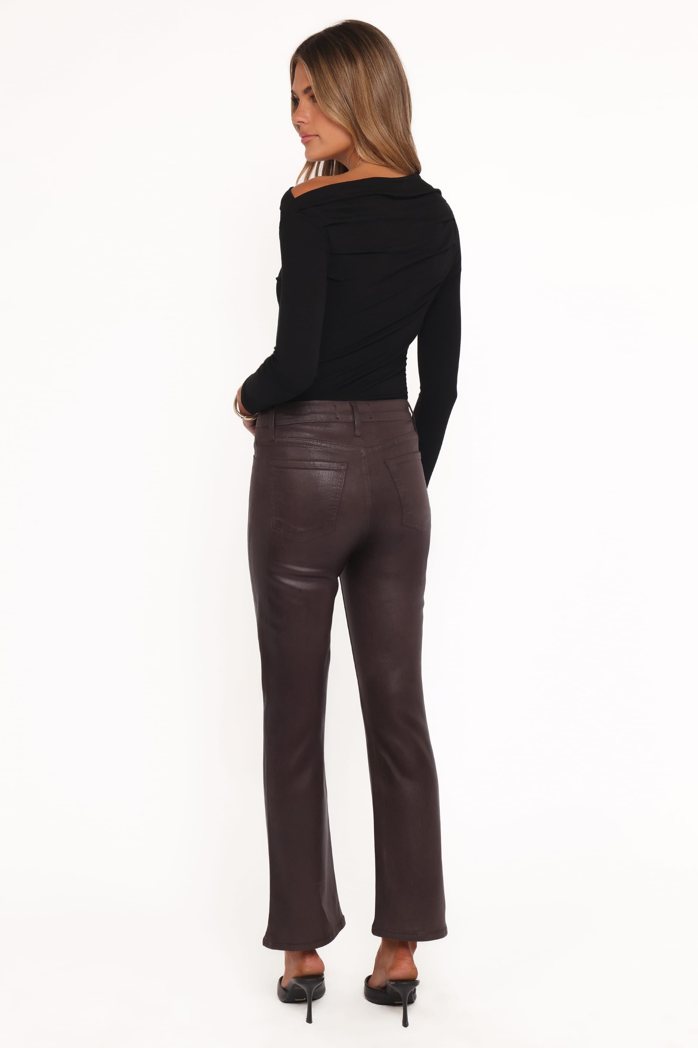 BOTTOMS Kalindi Coated Cropped Bootcut Jean - Espresso