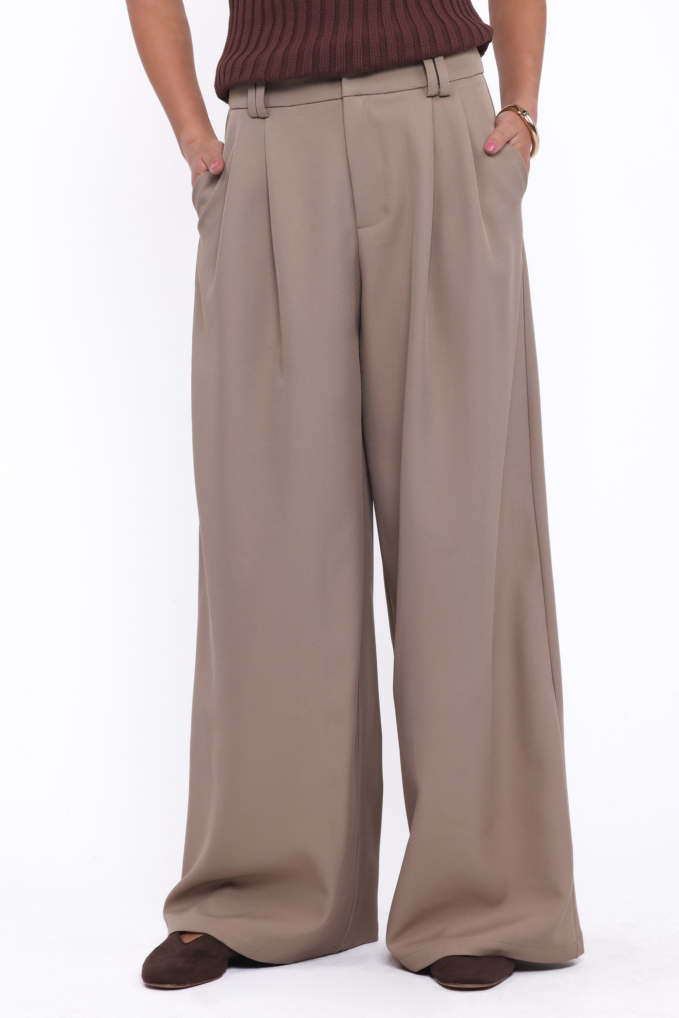 BOTTOMS Kathryn Wide Leg Pant - Beige