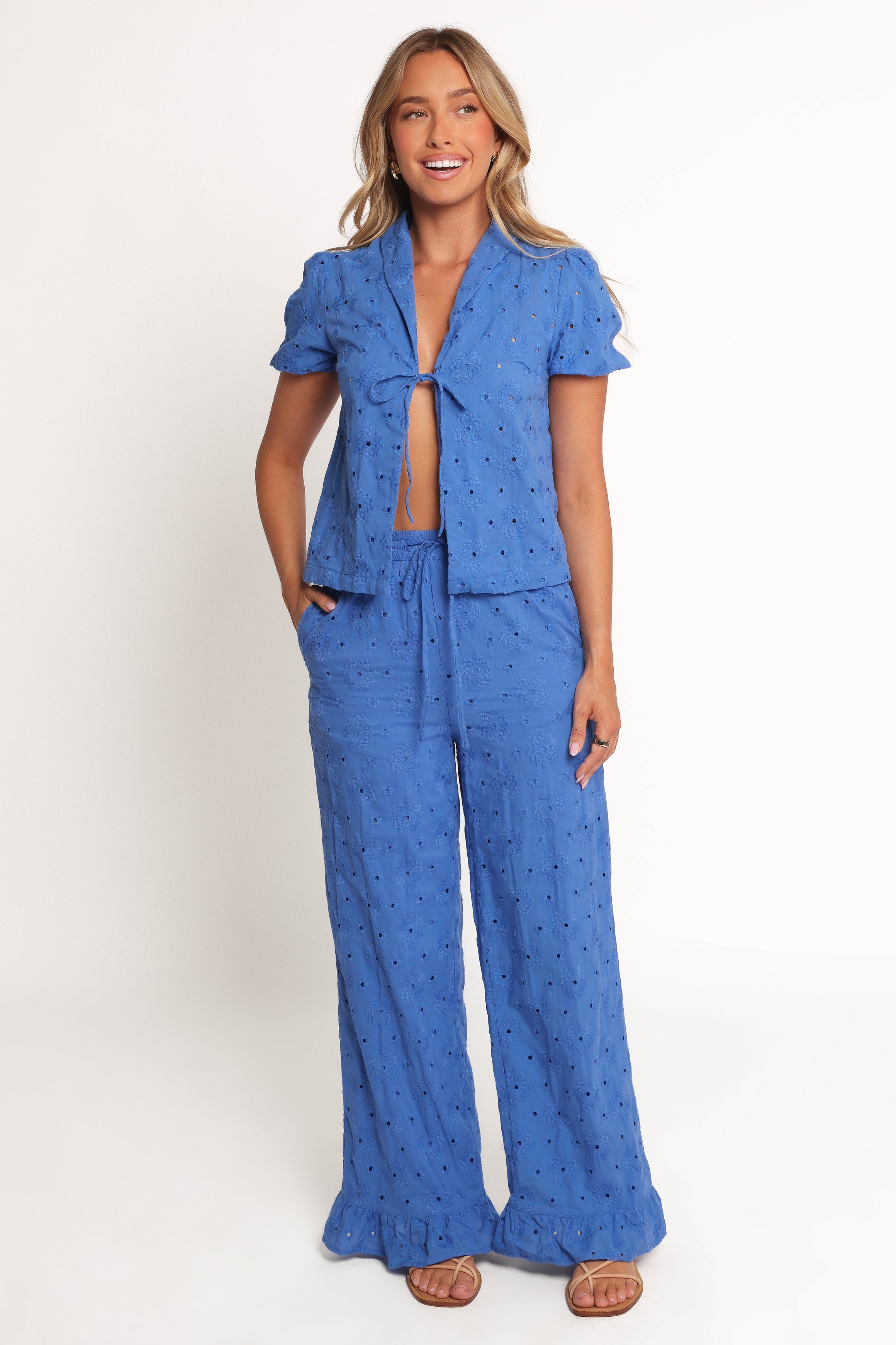 BOTTOMS Katya Embroidered Pants - Cobalt