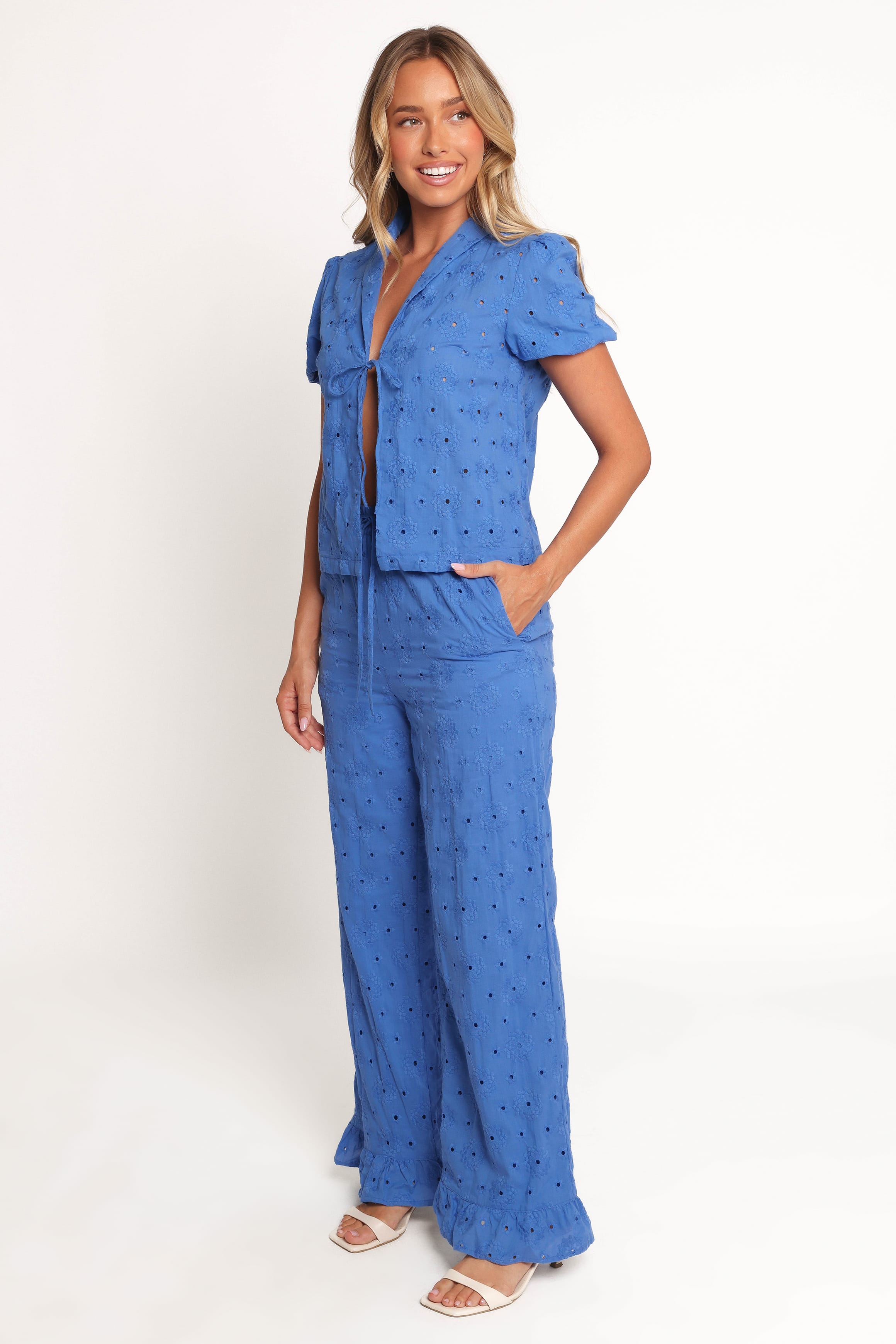 BOTTOMS Katya Embroidered Pants - Cobalt