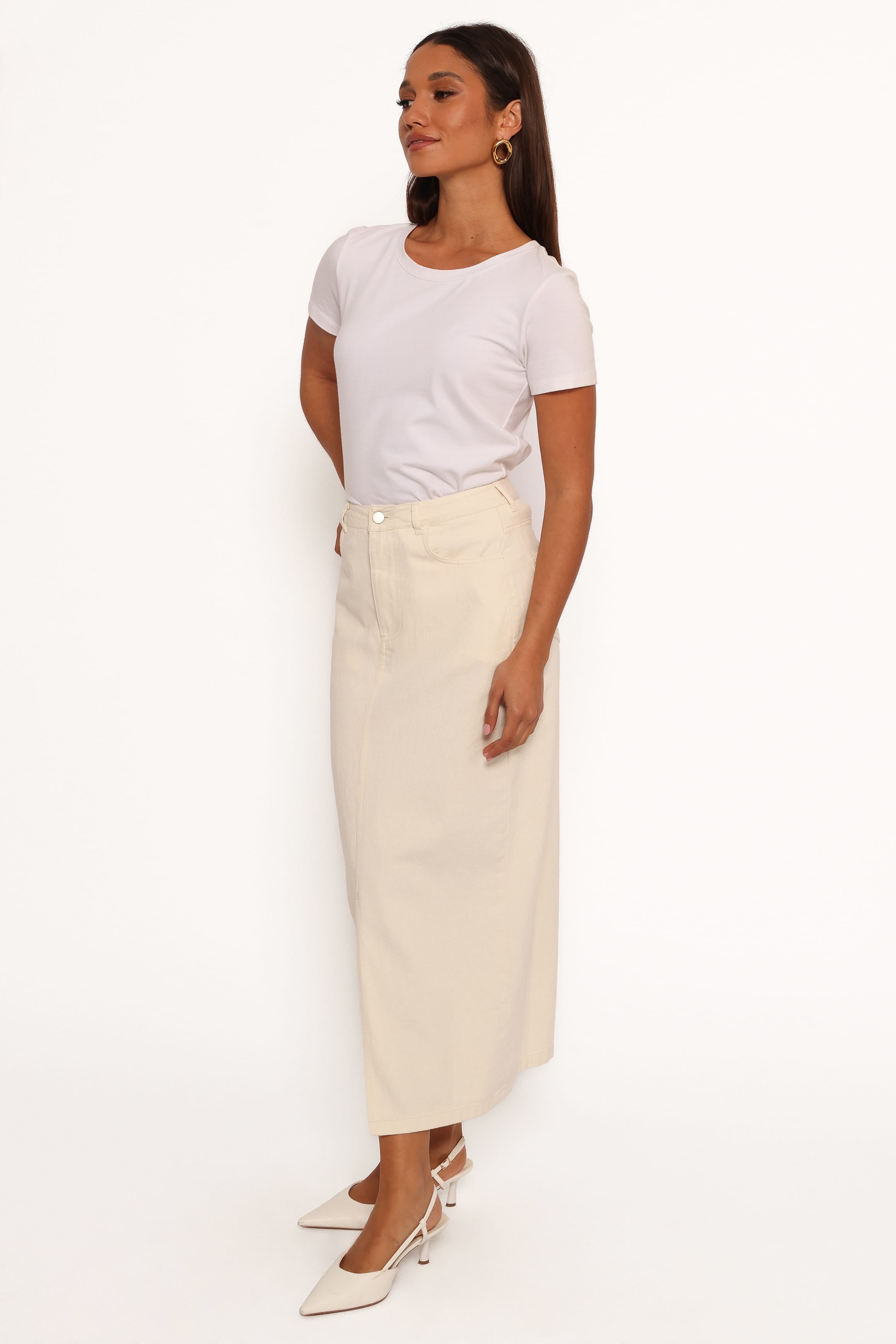 BOTTOMS Kellen Corduroy Midi Skirt - Cream