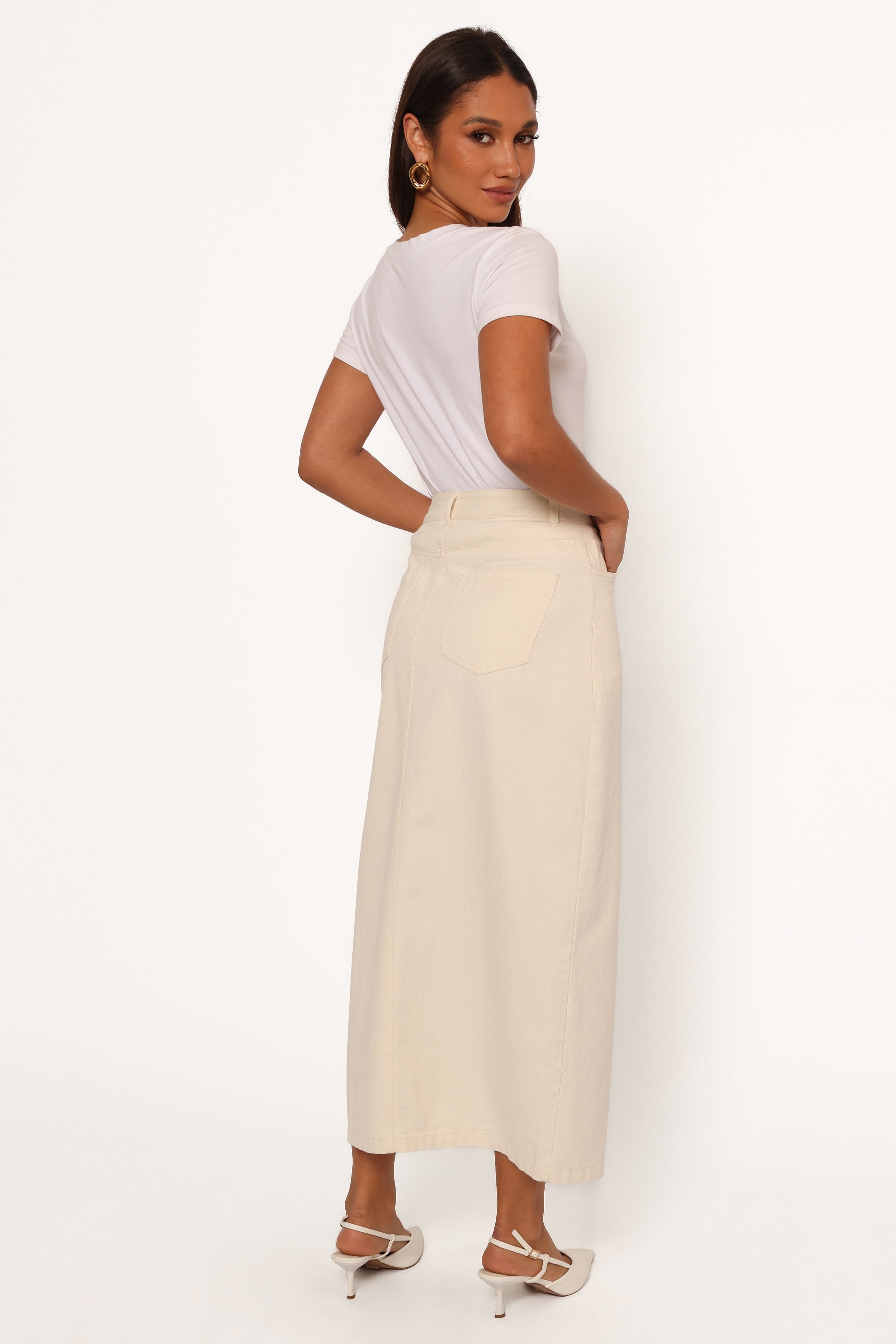 BOTTOMS Kellen Corduroy Midi Skirt - Cream