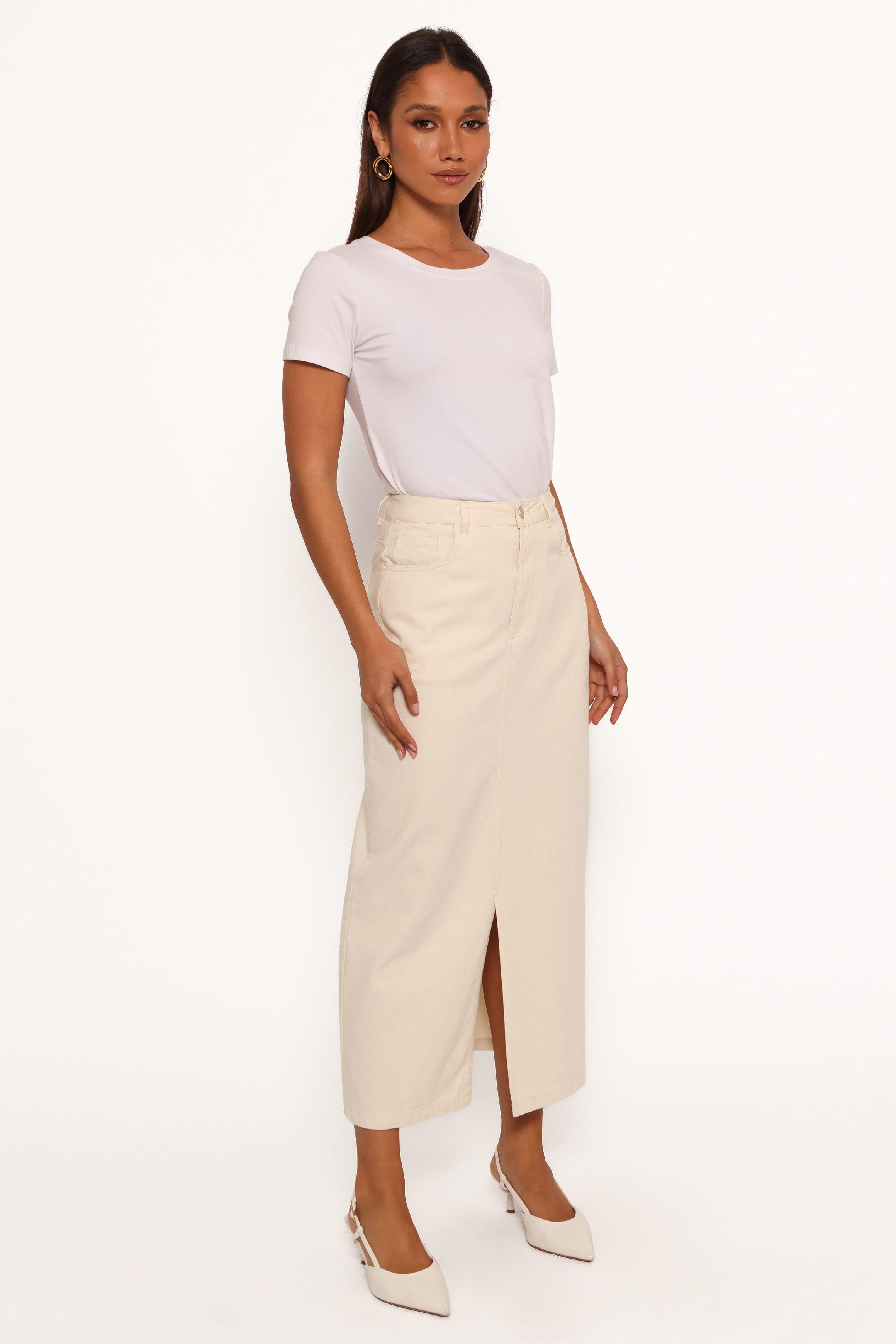 BOTTOMS Kellen Corduroy Midi Skirt - Cream