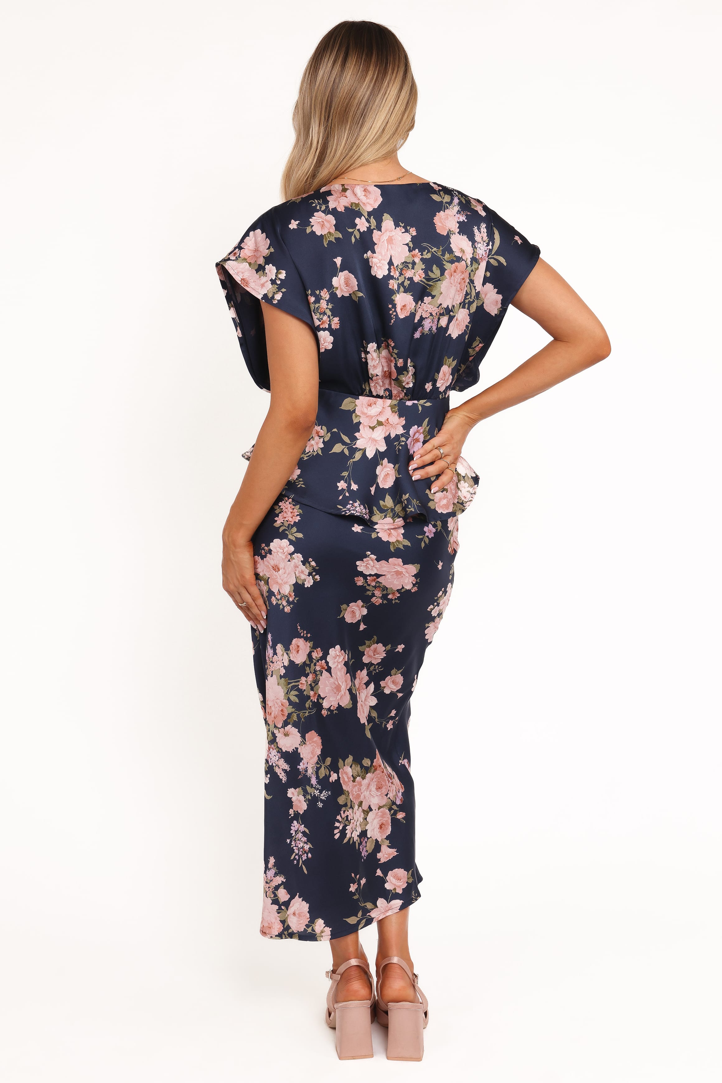 BOTTOMS Kenna Satin Midi Skirt - Navy Floral